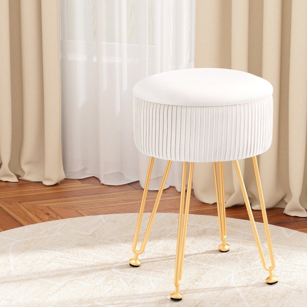 Ottoman Storage Foot Stool Vanity Velvet Round White - Furniture > Living Room > Ottomans & Footstools - Rivercity House & Home Co. (ABN 18 642 972 209) - Affordable Modern Furniture Australia