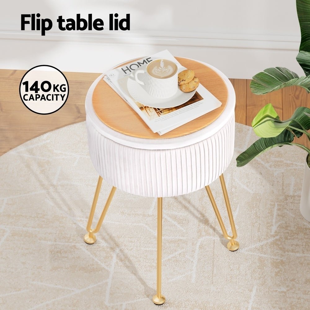 Ottoman Storage Foot Stool Vanity Velvet Round White - Furniture > Living Room > Ottomans & Footstools - Rivercity House & Home Co. (ABN 18 642 972 209) - Affordable Modern Furniture Australia
