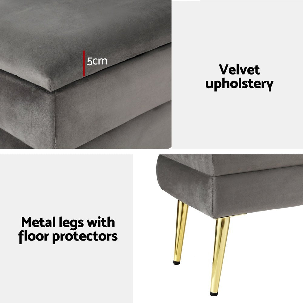Ottoman Storage Foot Stool Velvet Grey - Furniture > Living Room - Rivercity House & Home Co. (ABN 18 642 972 209) - Affordable Modern Furniture Australia