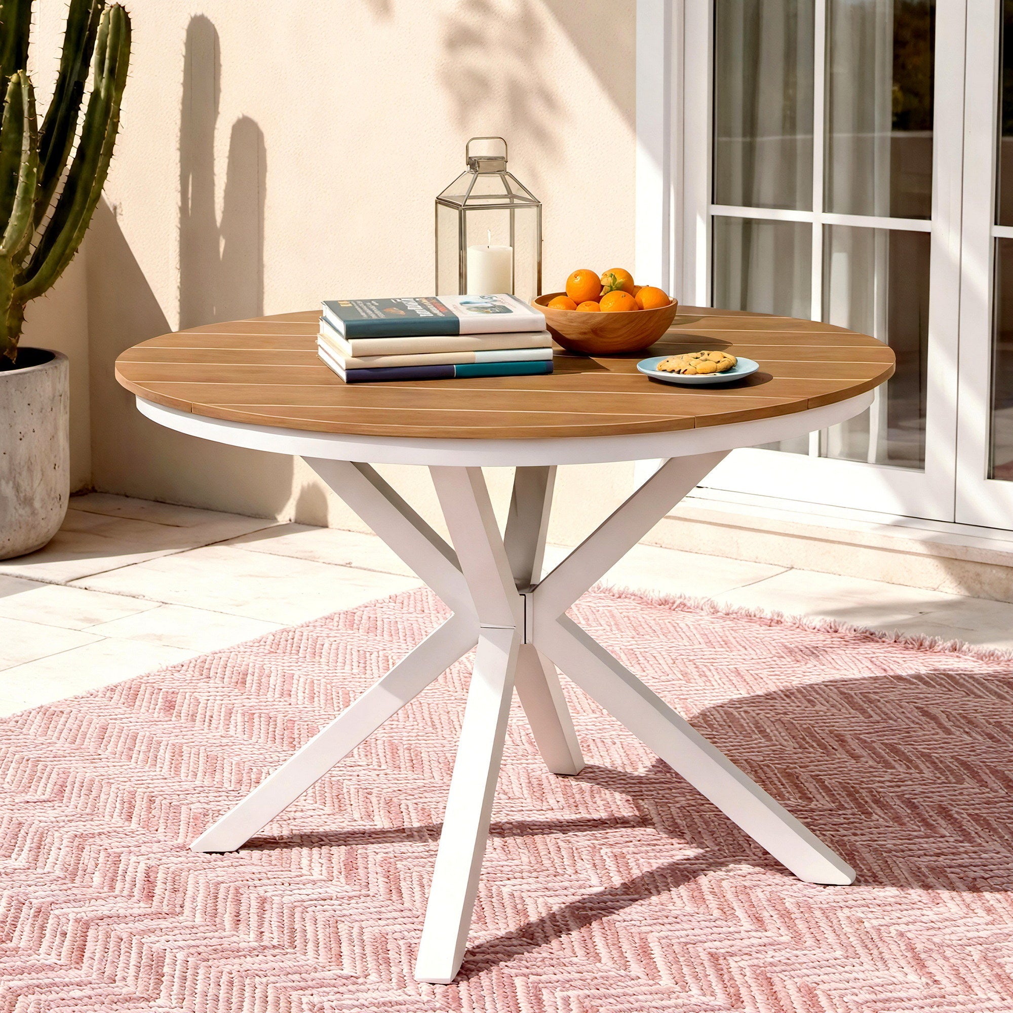 Outdoor 108CM Round Dining Table with Aluminum Frame and WPC Top - Natural White - Furniture > Living Room > Side Tables - Rivercity House & Home Co. (ABN 18 642 972 209) - Affordable Modern Furniture Australia