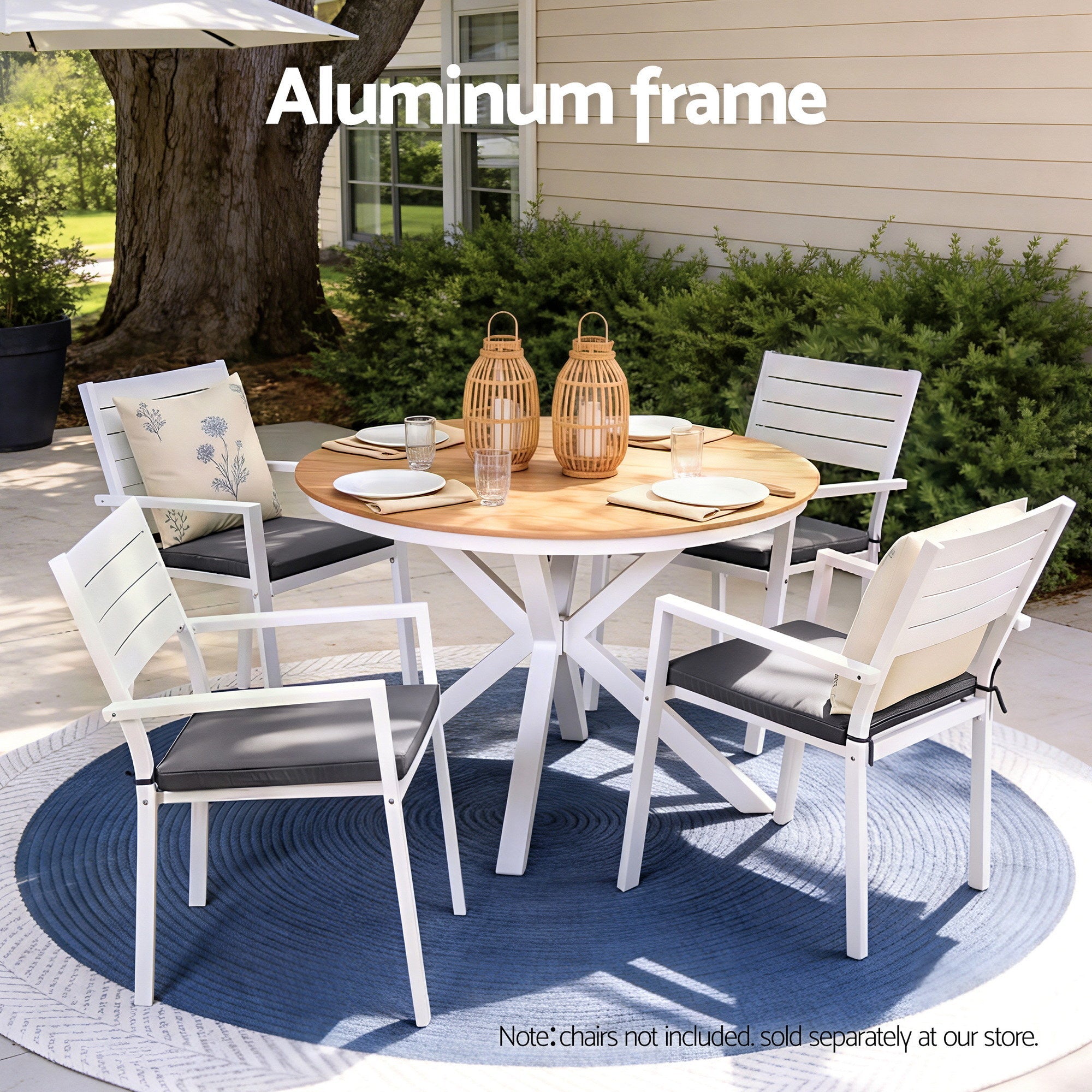 Outdoor 108CM Round Dining Table with Aluminum Frame and WPC Top - Natural White - Furniture > Living Room > Side Tables - Rivercity House & Home Co. (ABN 18 642 972 209) - Affordable Modern Furniture Australia