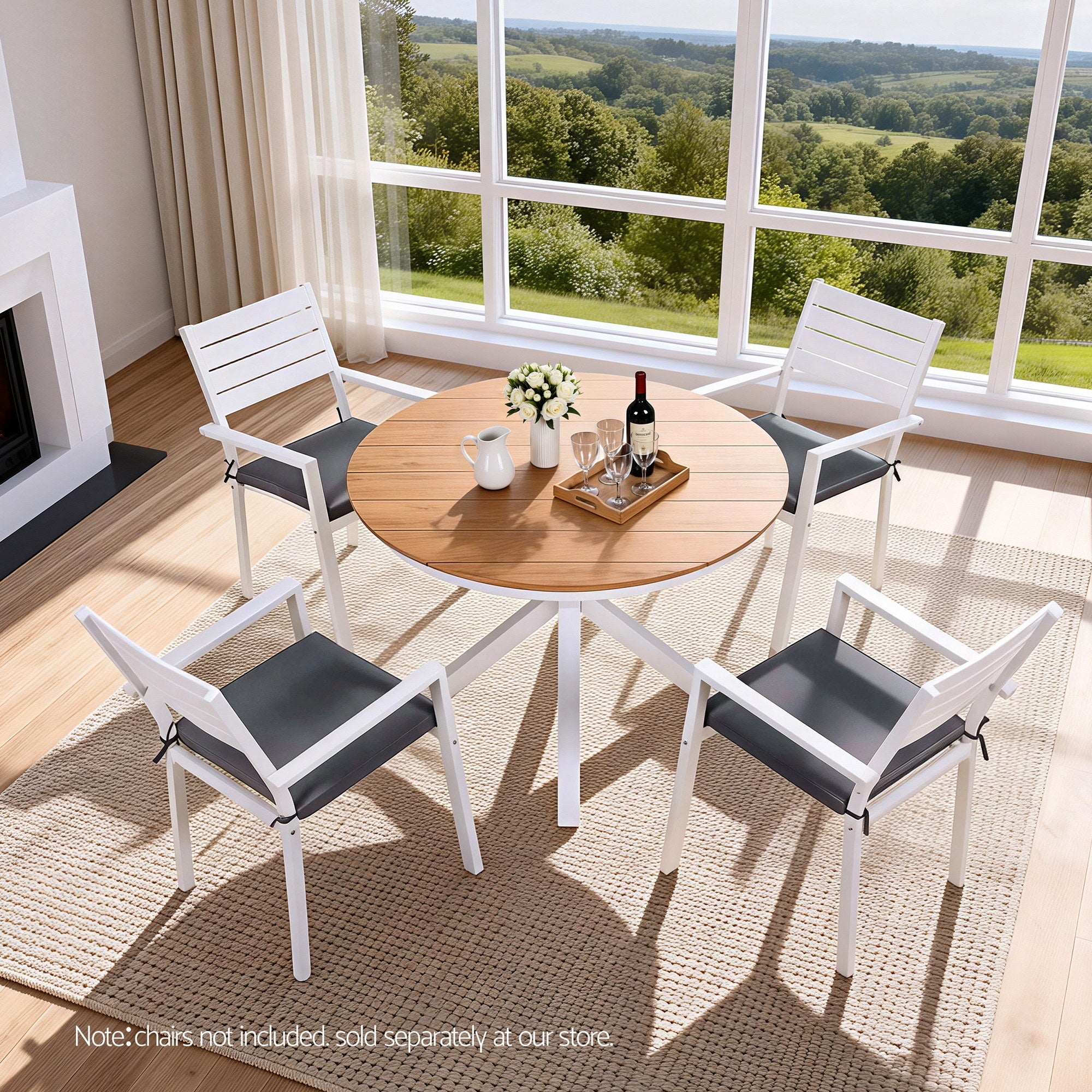 Outdoor 108CM Round Dining Table with Aluminum Frame and WPC Top - Natural White - Furniture > Living Room > Side Tables - Rivercity House & Home Co. (ABN 18 642 972 209) - Affordable Modern Furniture Australia