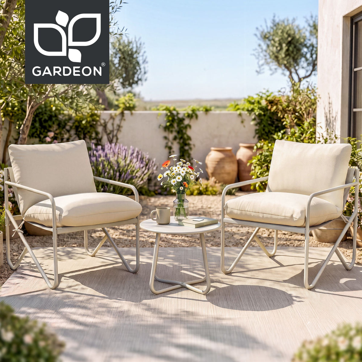 Outdoor 3 Piece Bistro Set with Conversation Table and Chairs - Khaki - Furniture > Outdoor > Outdoor Dining Sets - Rivercity House & Home Co. (ABN 18 642 972 209) - Affordable Modern Furniture Australia