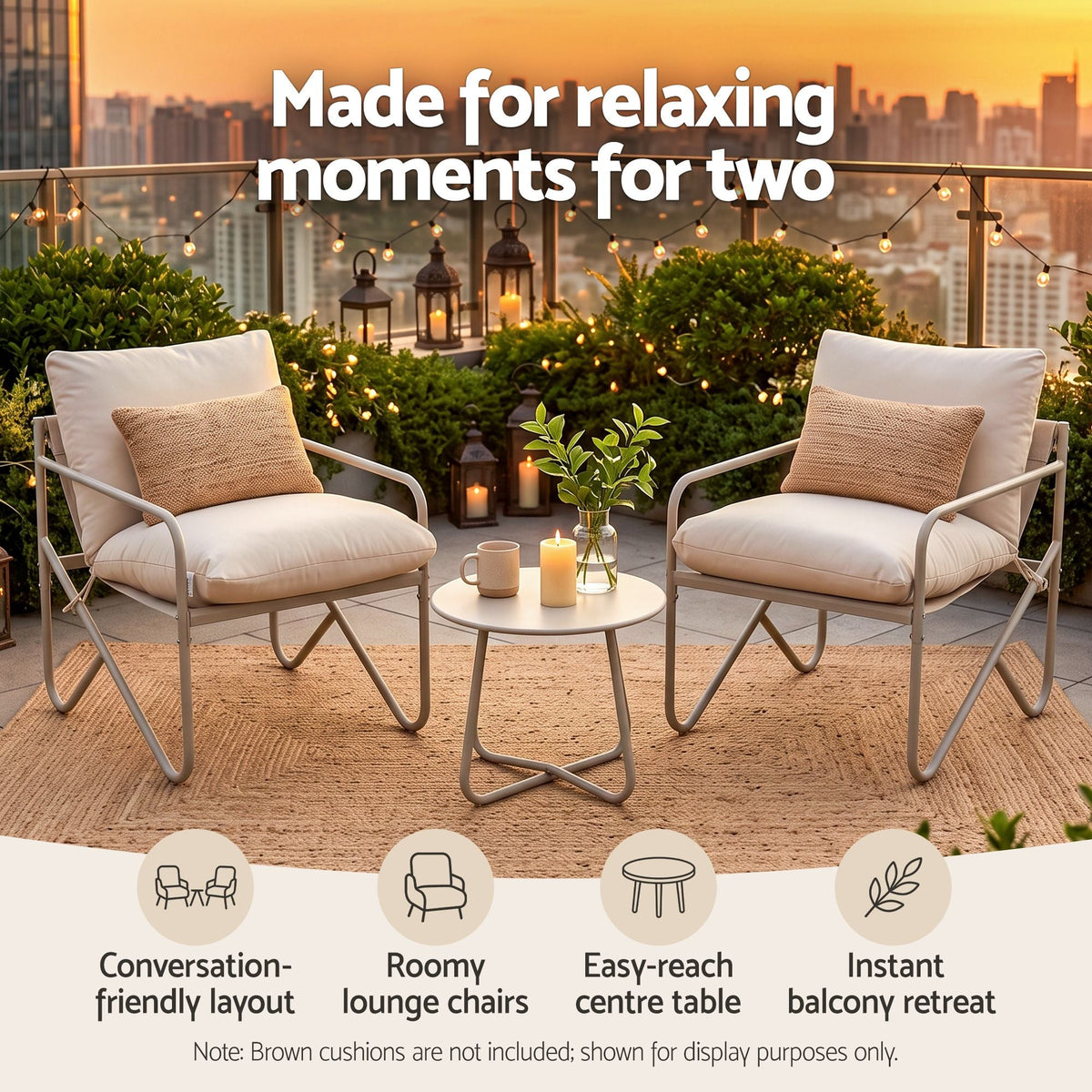 Outdoor 3 Piece Bistro Set with Conversation Table and Chairs - Khaki - Furniture > Outdoor > Outdoor Dining Sets - Rivercity House & Home Co. (ABN 18 642 972 209) - Affordable Modern Furniture Australia