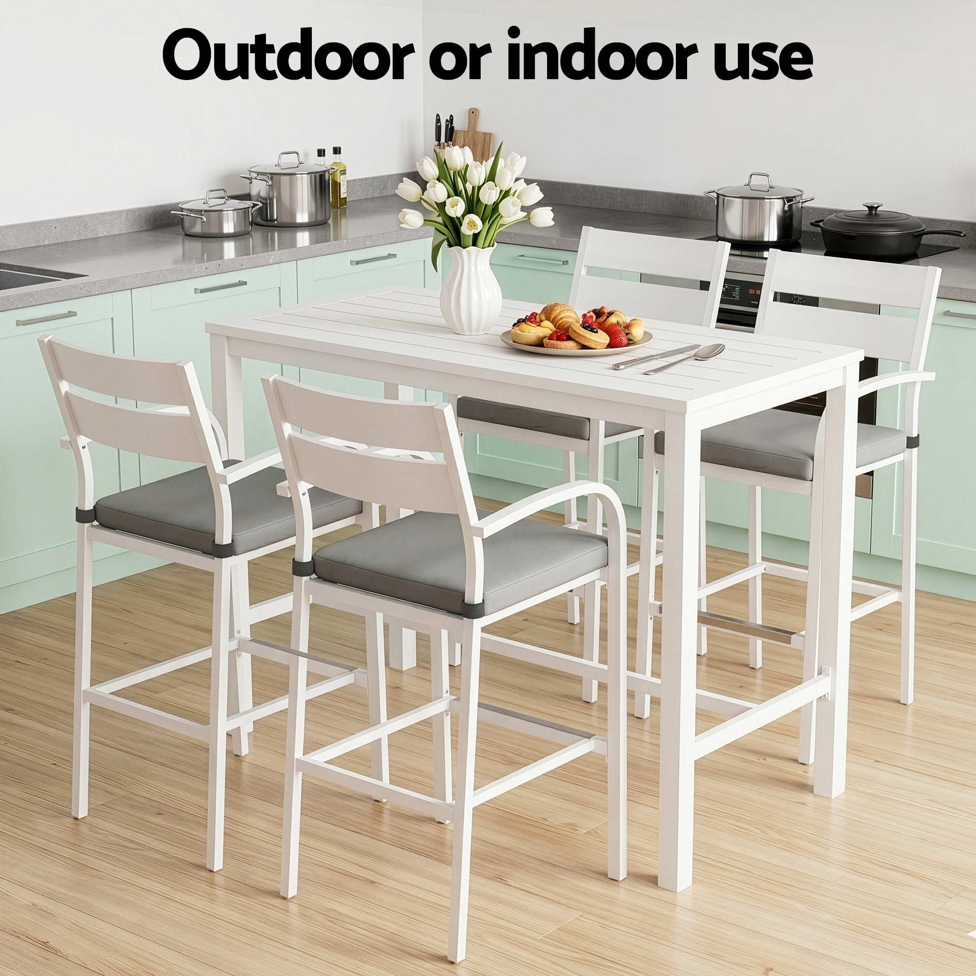 Outdoor Bar Set 5 - Piece Patio Dining Chairs Aluminium Table Stools White - Furniture > Bar Stools & Chairs > Table & Bar Stools - Rivercity House & Home Co. (ABN 18 642 972 209) - Affordable Modern Furniture Australia