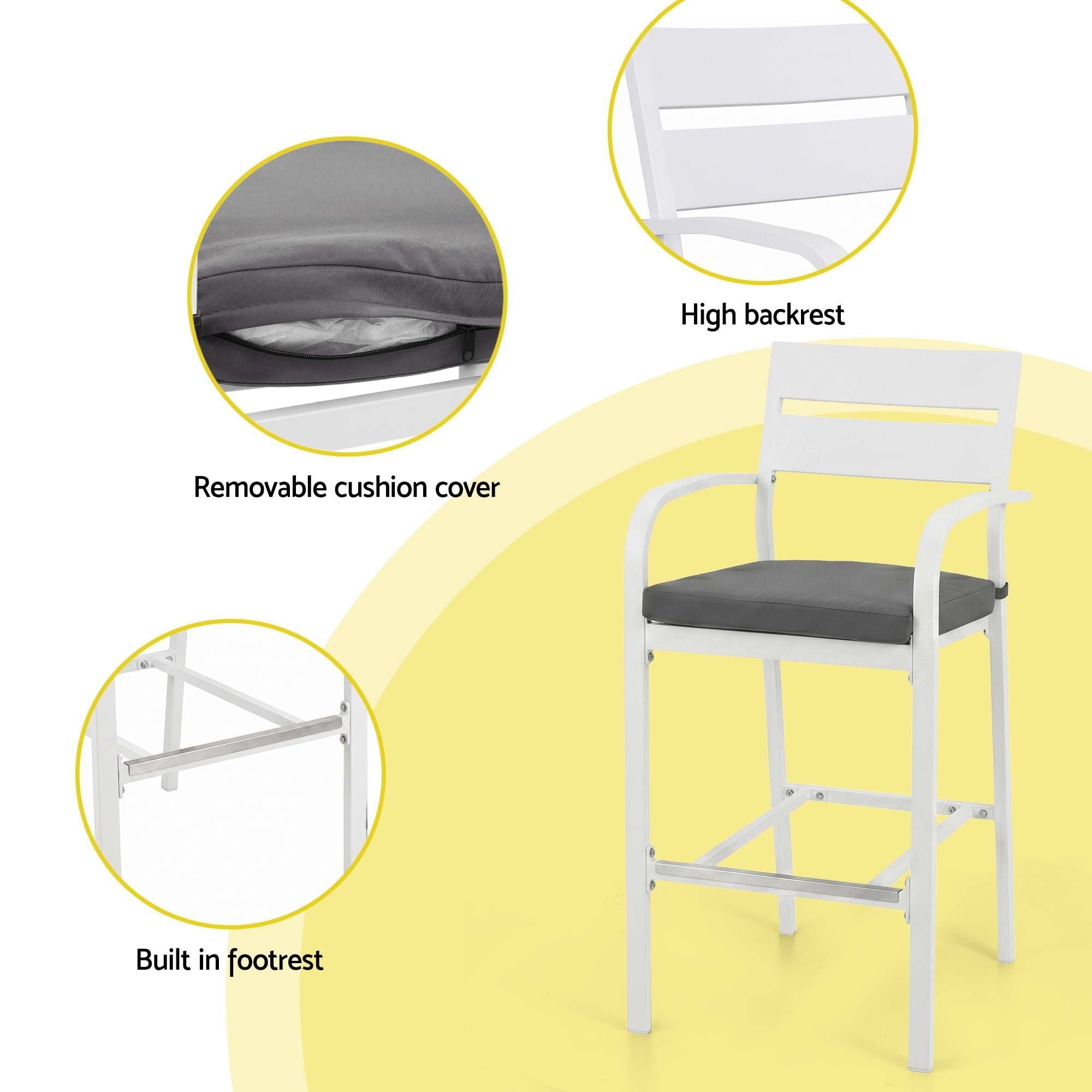 Outdoor Bar Set 5 - Piece Patio Dining Chairs Aluminium Table Stools White - Furniture > Bar Stools & Chairs > Table & Bar Stools - Rivercity House & Home Co. (ABN 18 642 972 209) - Affordable Modern Furniture Australia