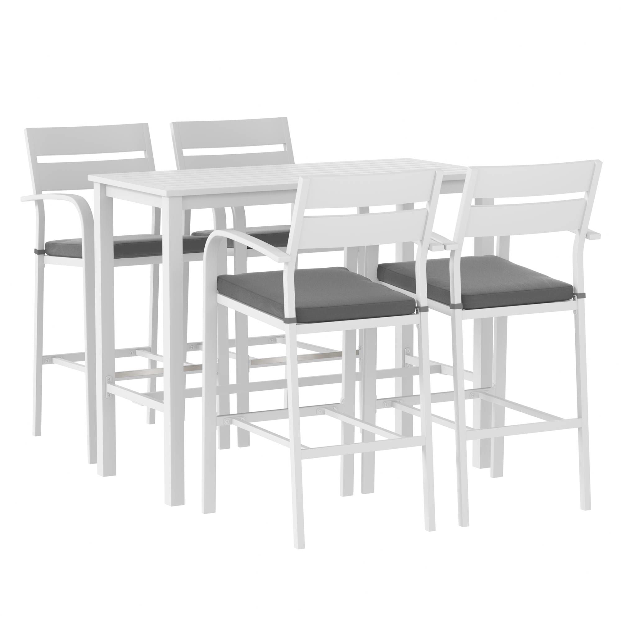 Outdoor Bar Set 5 - Piece Patio Dining Chairs Aluminium Table Stools White - Furniture > Bar Stools & Chairs > Table & Bar Stools - Rivercity House & Home Co. (ABN 18 642 972 209) - Affordable Modern Furniture Australia