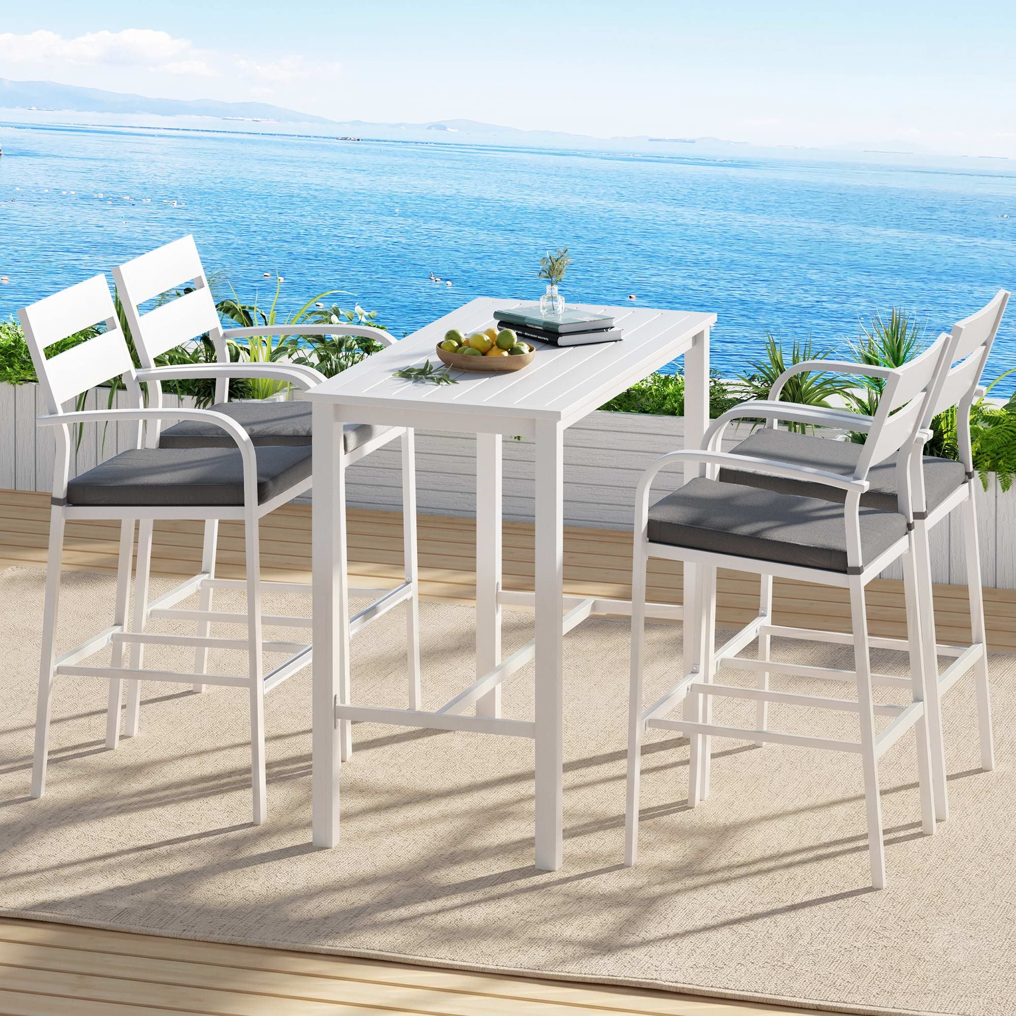 Outdoor Bar Set 5 - Piece Patio Dining Chairs Aluminium Table Stools White - Furniture > Bar Stools & Chairs > Table & Bar Stools - Rivercity House & Home Co. (ABN 18 642 972 209) - Affordable Modern Furniture Australia