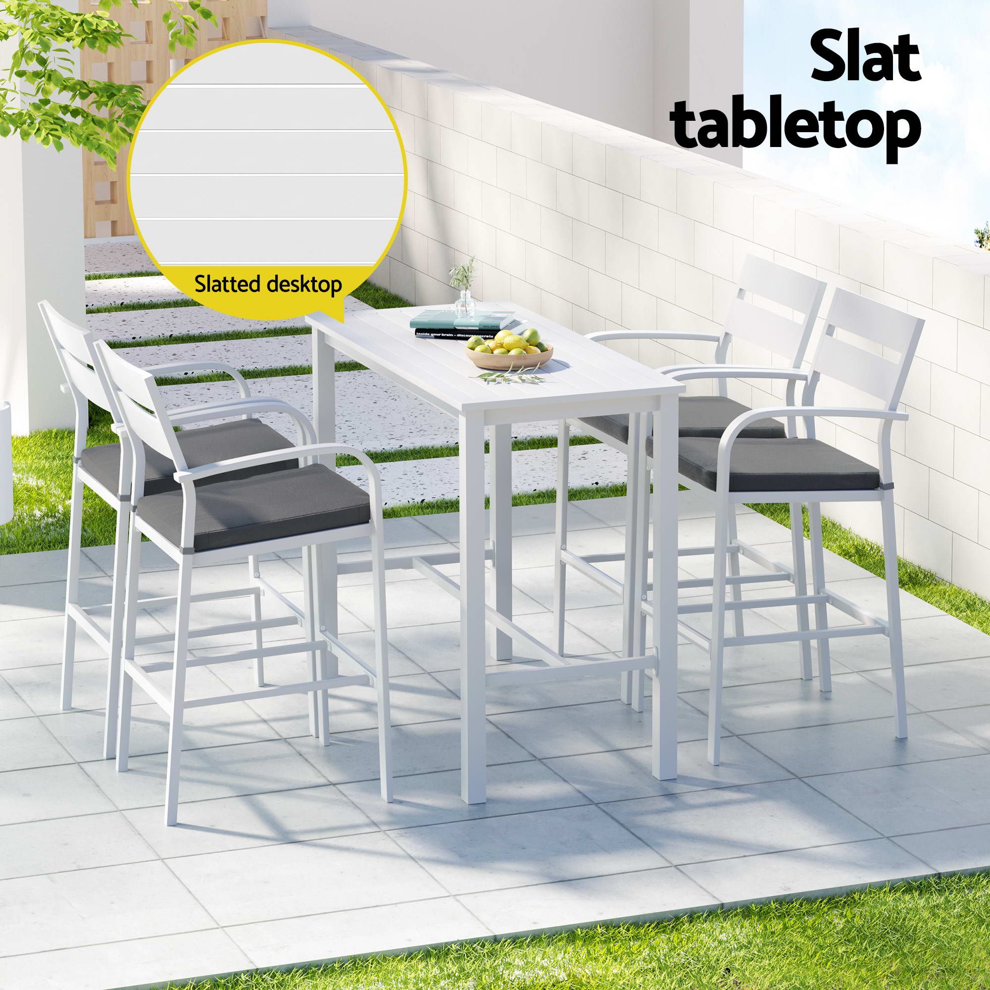 Outdoor Bar Set 5 - Piece Patio Dining Chairs Aluminium Table Stools White - Furniture > Bar Stools & Chairs > Table & Bar Stools - Rivercity House & Home Co. (ABN 18 642 972 209) - Affordable Modern Furniture Australia