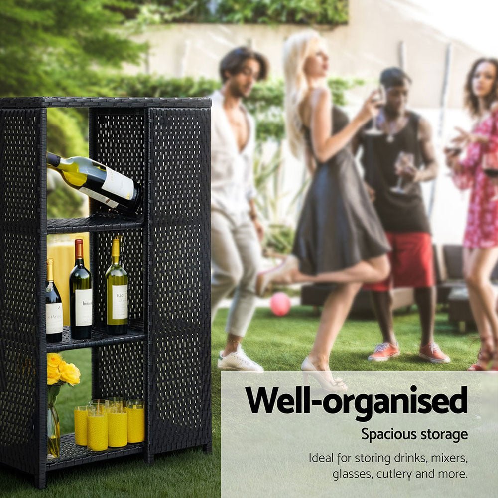 Outdoor Bar Table Wicker Dining Bistro Glass Desk Steel Patio Furniture Black - Furniture > Bar Stools & Chairs > Table & Bar Stools - Rivercity House & Home Co. (ABN 18 642 972 209) - Affordable Modern Furniture Australia