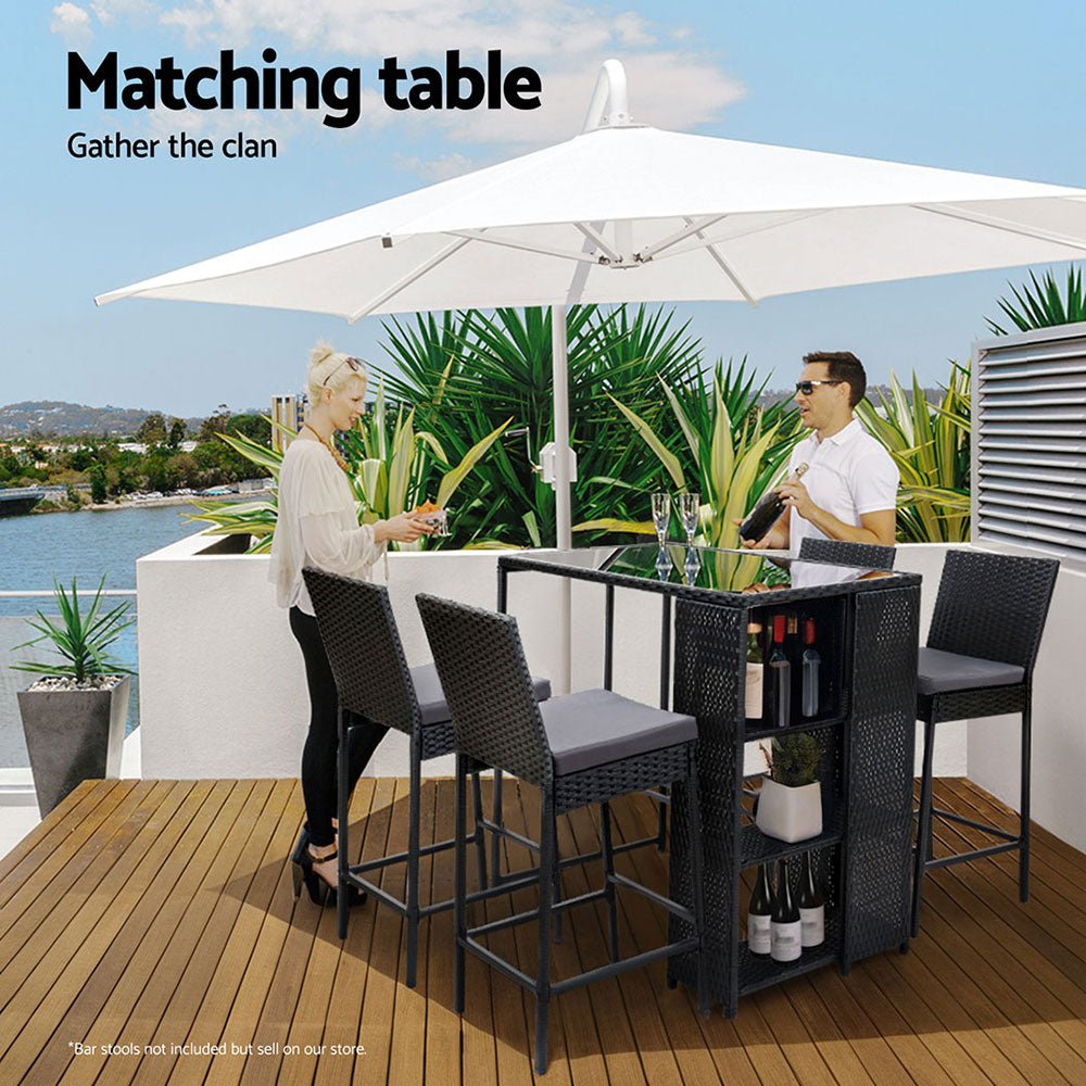 Outdoor Bar Table Wicker Dining Bistro Glass Desk Steel Patio Furniture Black - Furniture > Bar Stools & Chairs > Table & Bar Stools - Rivercity House & Home Co. (ABN 18 642 972 209) - Affordable Modern Furniture Australia
