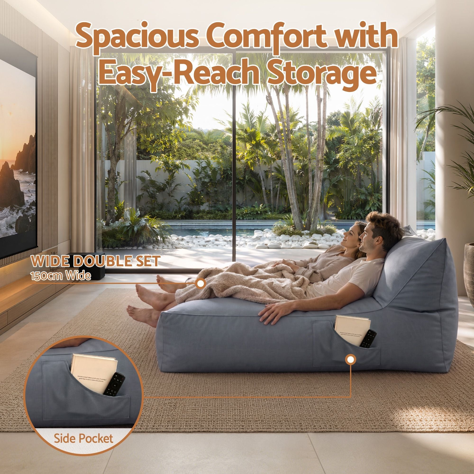 Outdoor Bean Bag Chair Cover (No Filler) 2 Seater Beanbag Lounge Sofacover Adults Splash - Proof Large Bean Bag Cover for Patio Poolside Relaxing Indoor, Grey - Furniture > Sofas > Sofa Accessories - Rivercity House & Home Co. (ABN 18 642 972 209) - Affordable Modern Furniture Australia