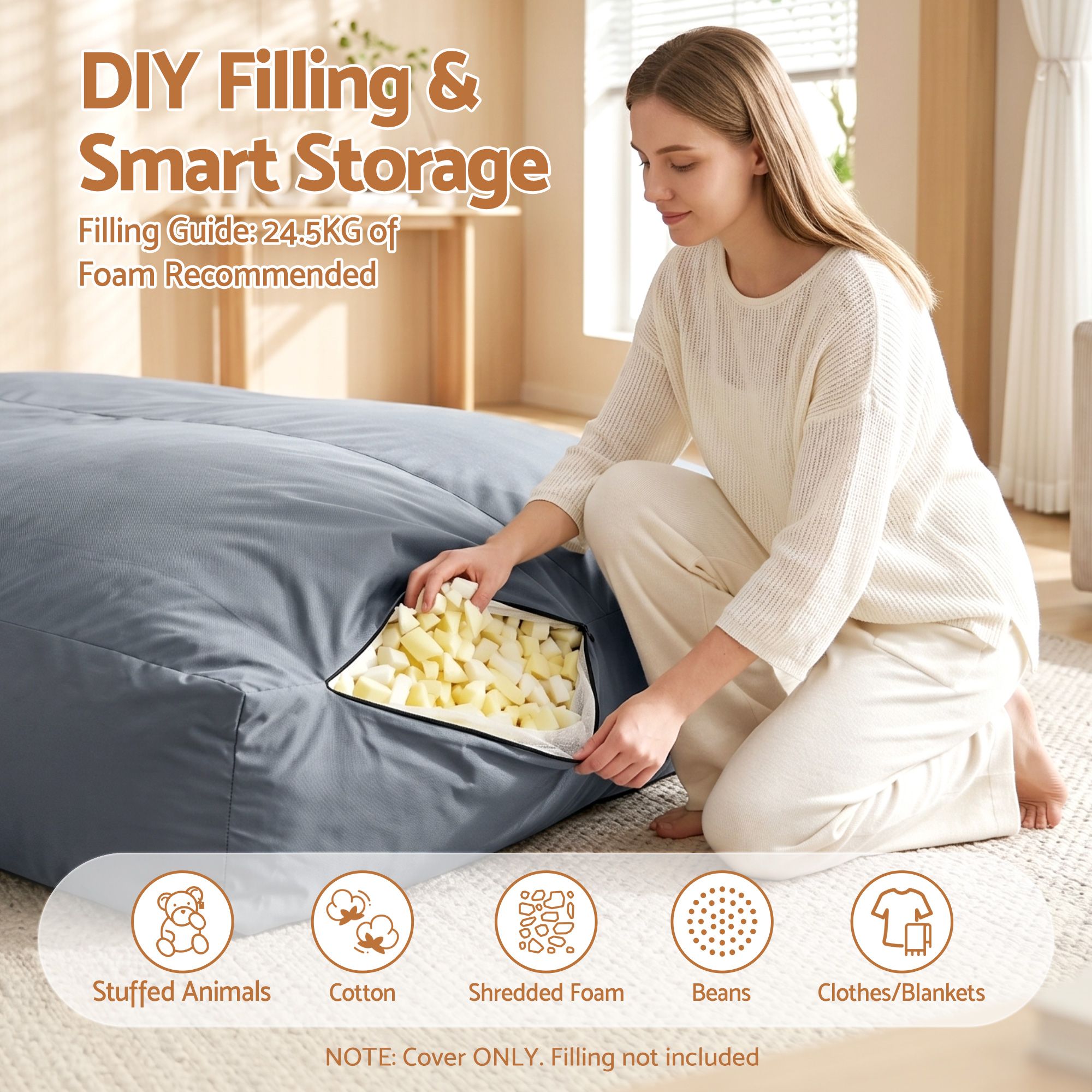 Outdoor Bean Bag Chair Cover (No Filler) 2 Seater Beanbag Lounge Sofacover Adults Splash - Proof Large Bean Bag Cover for Patio Poolside Relaxing Indoor, Grey - Furniture > Sofas > Sofa Accessories - Rivercity House & Home Co. (ABN 18 642 972 209) - Affordable Modern Furniture Australia