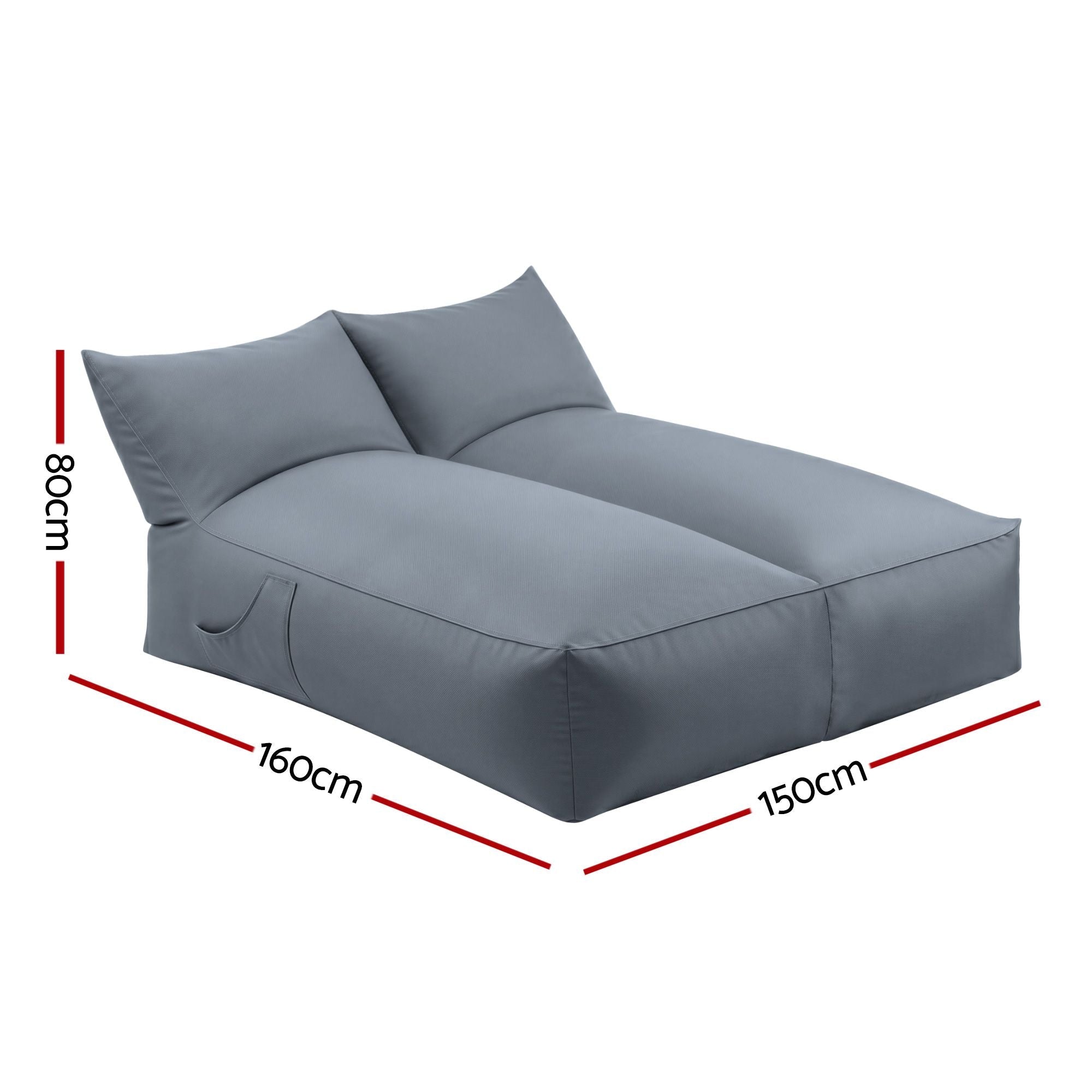 Outdoor Bean Bag Chair Cover (No Filler) 2 Seater Beanbag Lounge Sofacover Adults Splash - Proof Large Bean Bag Cover for Patio Poolside Relaxing Indoor, Grey - Furniture > Sofas > Sofa Accessories - Rivercity House & Home Co. (ABN 18 642 972 209) - Affordable Modern Furniture Australia