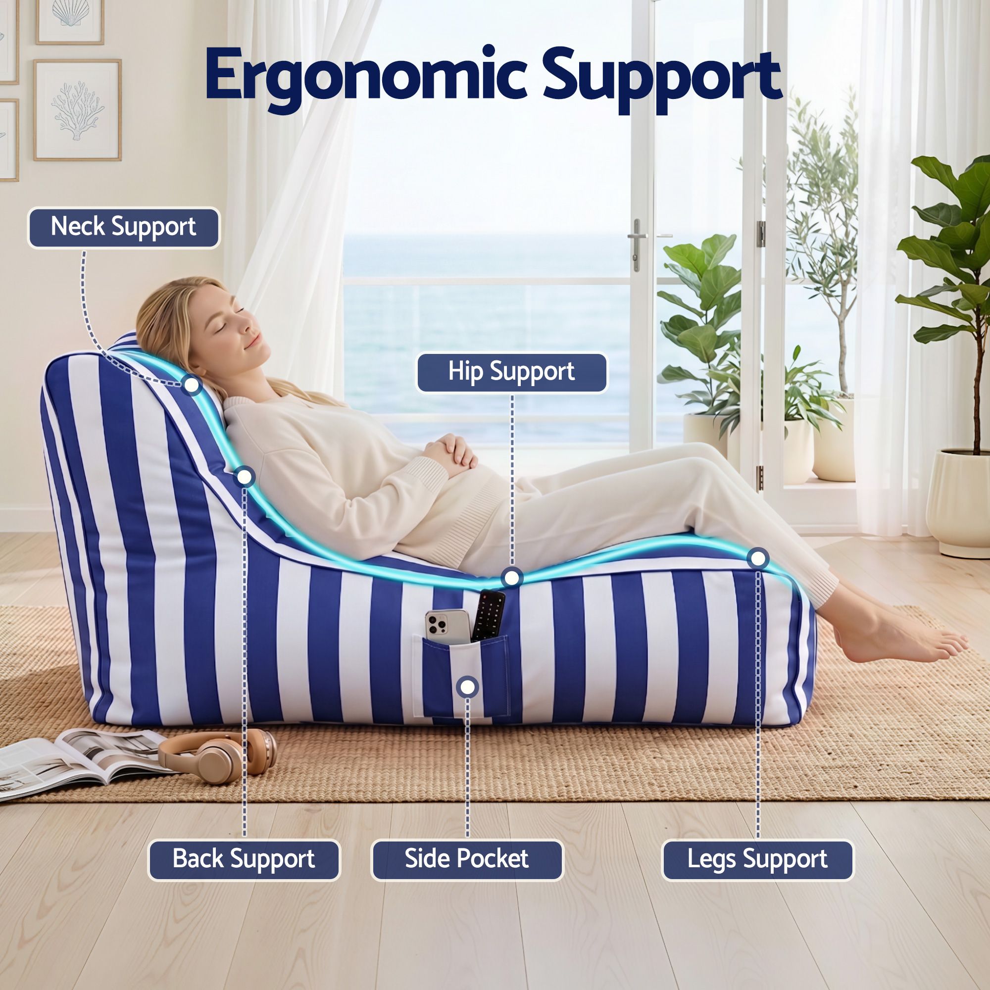 Outdoor Bean Bag Chair Cover (No Filler) Splash - Proof Beanbag Lounge Sofacover Stuffed Animal Storage Bean Bag Cover for Patio Poolside Relaxing, Blue - Furniture > Sofas > Sofa Accessories - Rivercity House & Home Co. (ABN 18 642 972 209) - Affordable Modern Furniture Australia