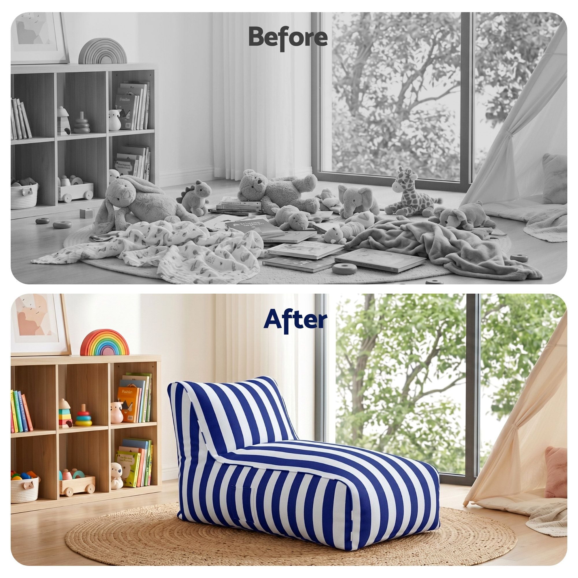 Outdoor Bean Bag Chair Cover (No Filler) Splash - Proof Beanbag Lounge Sofacover Stuffed Animal Storage Bean Bag Cover for Patio Poolside Relaxing, Blue - Furniture > Sofas > Sofa Accessories - Rivercity House & Home Co. (ABN 18 642 972 209) - Affordable Modern Furniture Australia