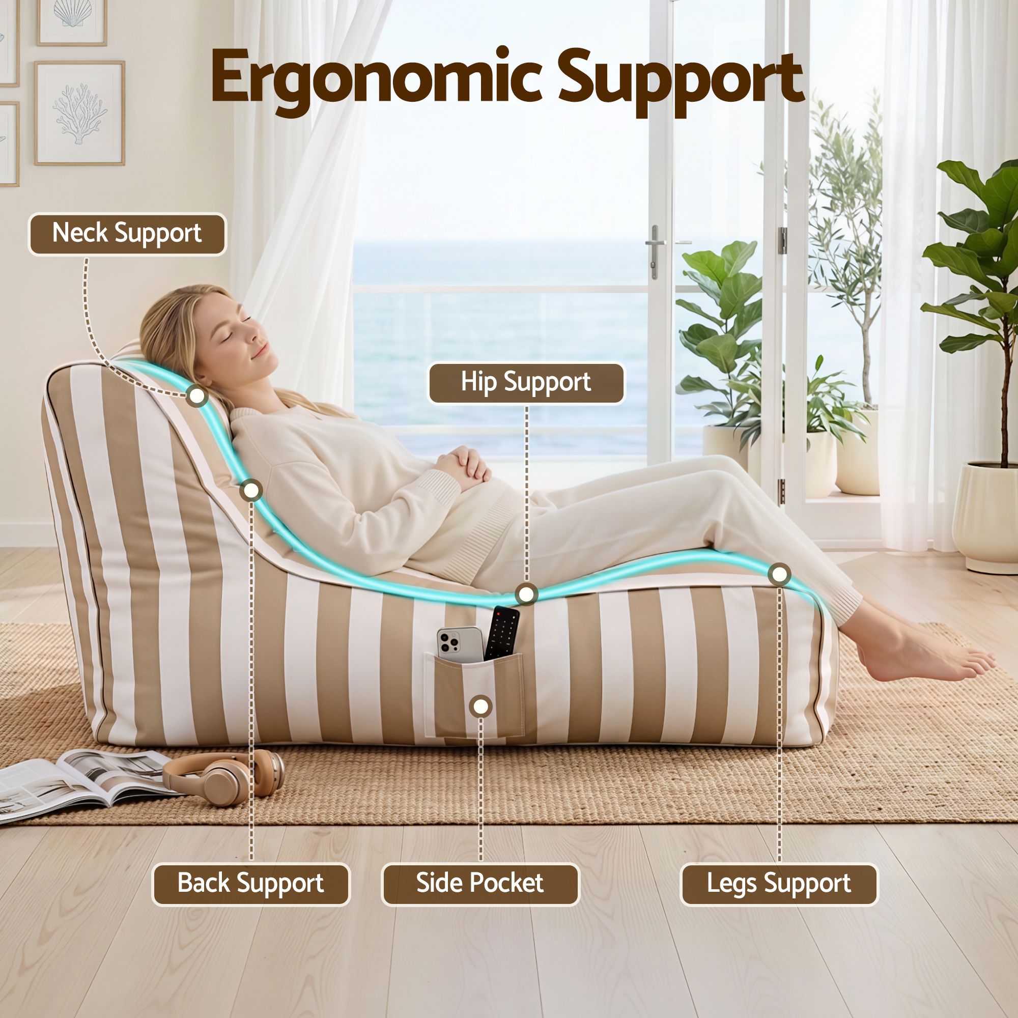 Outdoor Bean Bag Chair Cover (No Filler) Splash - Proof Beanbag Lounge Sofacover Stuffed Animal Storage Bean Bag Cover for Patio Poolside Relaxing, Taupe - Furniture > Sofas > Sofa Accessories - Rivercity House & Home Co. (ABN 18 642 972 209) - Affordable Modern Furniture Australia