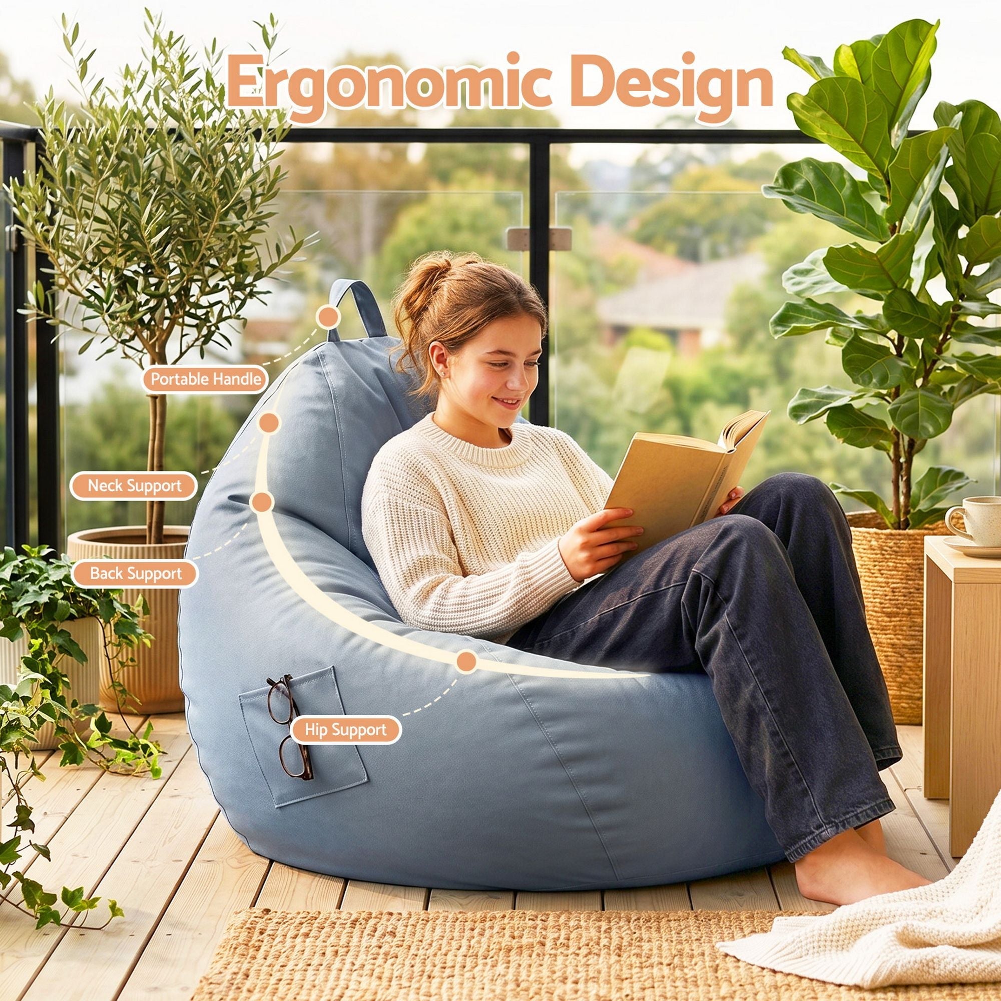 Outdoor Bean Bag Chair Cover (No Filler) Splash - Proof Beanbag Sofacover for Adults Teens Kids Stuffable Bean Bag Cover for Patio Poolside Relaxing, Grey - Furniture > Sofas > Sofa Accessories - Rivercity House & Home Co. (ABN 18 642 972 209) - Affordable Modern Furniture Australia