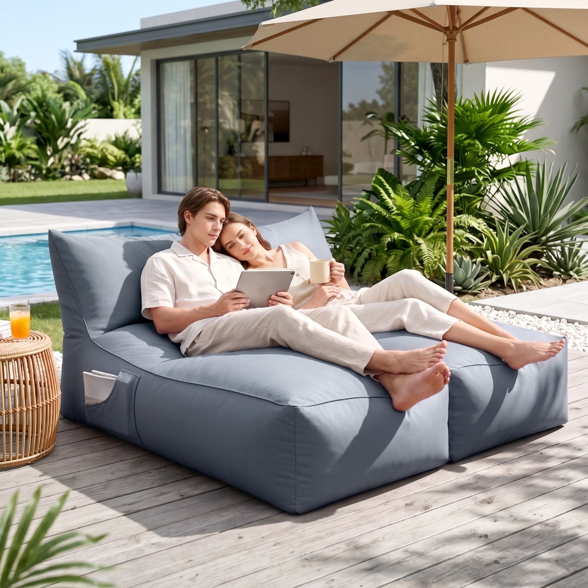 Outdoor Bean Bag Chair with Filler 2 Seater Beanbag Lounge Adults Splash-Proof Large Bean Bag Cover with Filling for Patio Poolside Relaxing Indoor, Grey - Furniture > Sofas > Sofa Accessories - Rivercity House & Home Co. (ABN 18 642 972 209) - Affordable Modern Furniture Australia