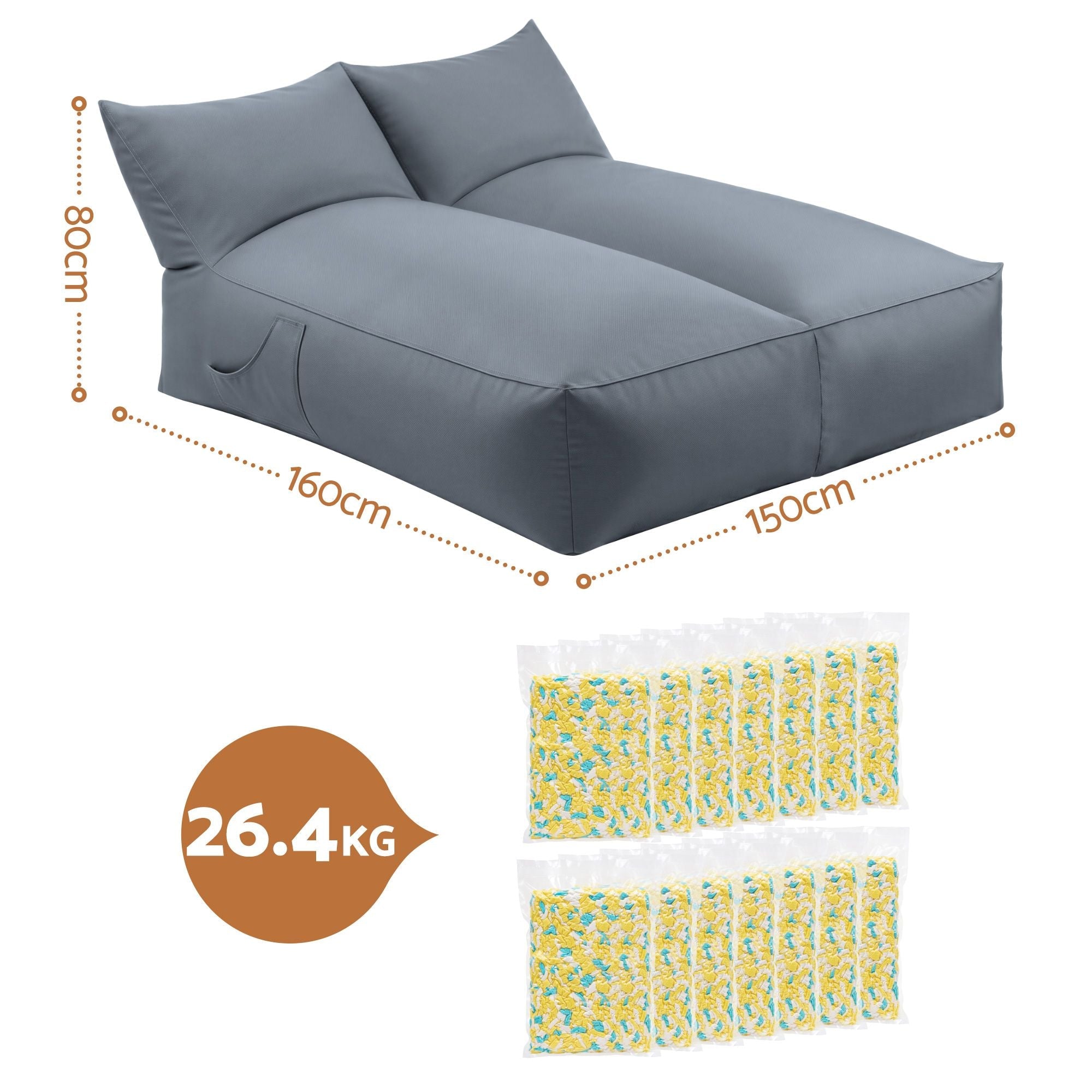 Outdoor Bean Bag Chair with Filler 2 Seater Beanbag Lounge Adults Splash-Proof Large Bean Bag Cover with Filling for Patio Poolside Relaxing Indoor, Grey - Furniture > Sofas > Sofa Accessories - Rivercity House & Home Co. (ABN 18 642 972 209) - Affordable Modern Furniture Australia