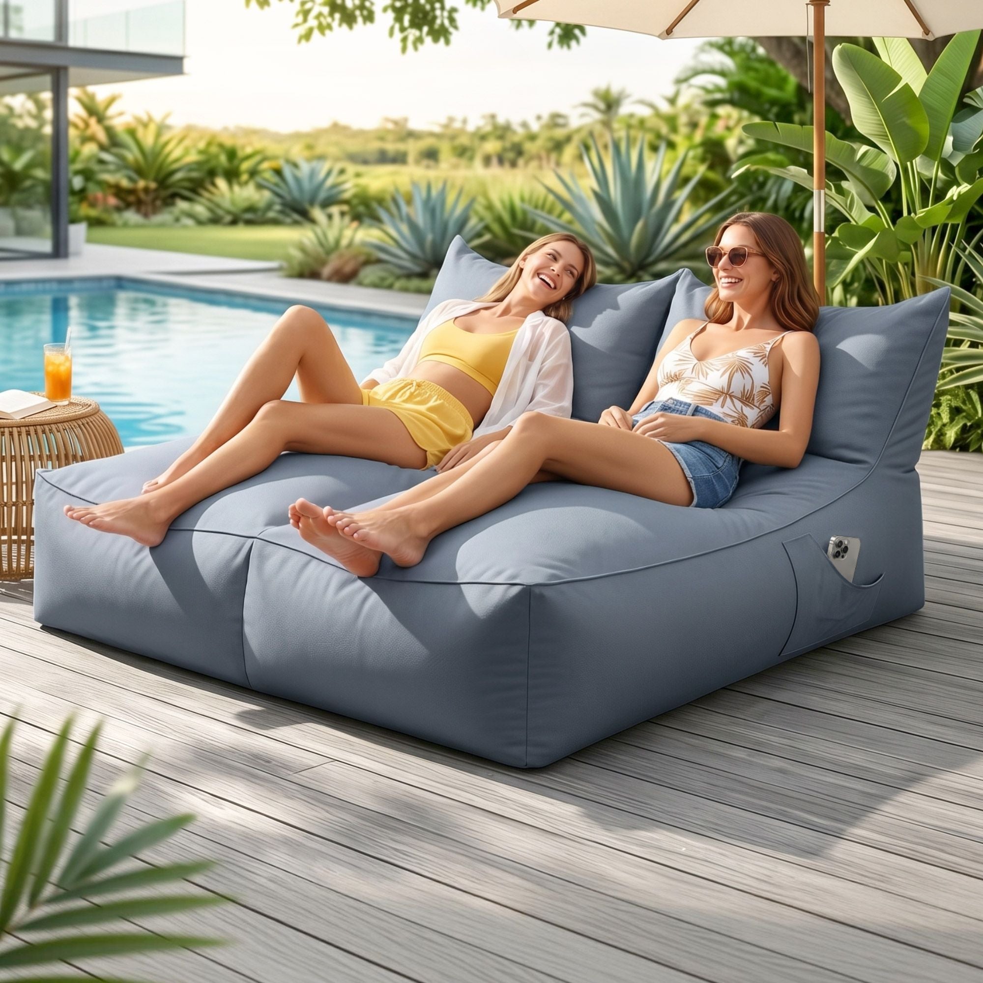 Outdoor Bean Bag Chair with Filler 2 Seater Beanbag Lounge Adults Splash-Proof Large Bean Bag Cover with Filling for Patio Poolside Relaxing Indoor, Grey - Furniture > Sofas > Sofa Accessories - Rivercity House & Home Co. (ABN 18 642 972 209) - Affordable Modern Furniture Australia