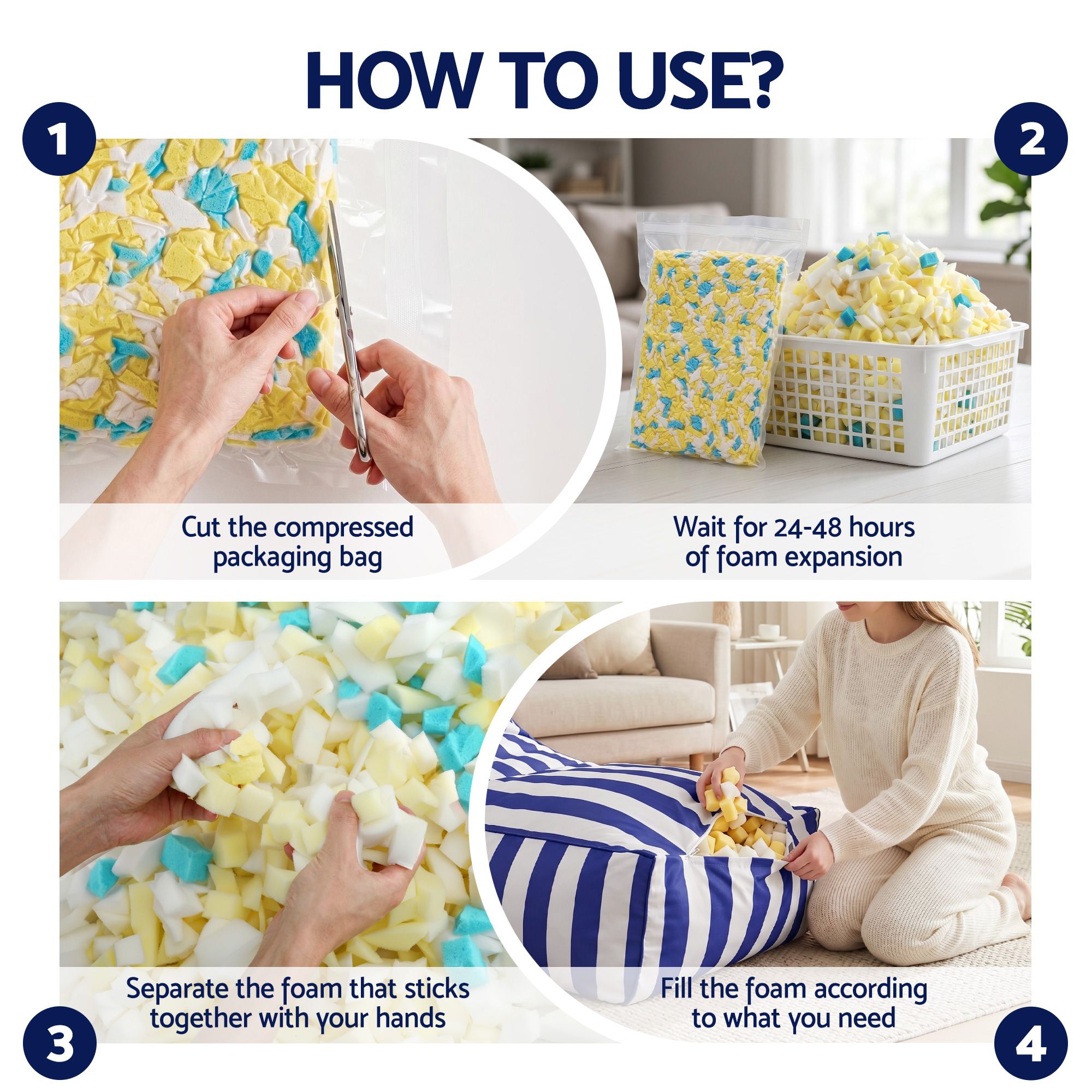 Outdoor Bean Bag Chair with Filler Splash - Proof Beanbag Lounge DIY Stuffed Animal Storage Bean Bag Washable for Patio Poolside Relaxing, Blue - Furniture > Sofas > Sofa Accessories - Rivercity House & Home Co. (ABN 18 642 972 209) - Affordable Modern Furniture Australia