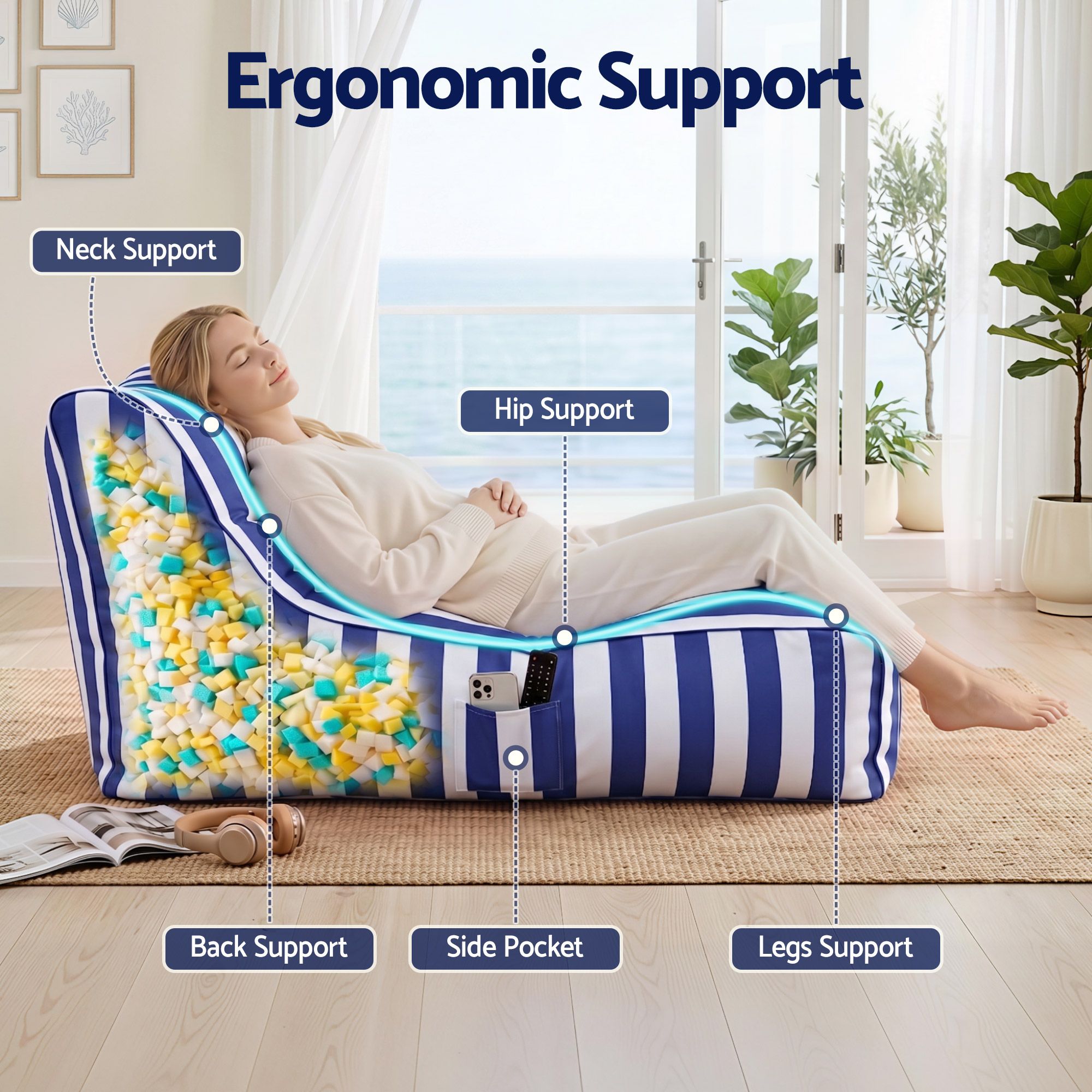 Outdoor Bean Bag Chair with Filler Splash - Proof Beanbag Lounge DIY Stuffed Animal Storage Bean Bag Washable for Patio Poolside Relaxing, Blue - Furniture > Sofas > Sofa Accessories - Rivercity House & Home Co. (ABN 18 642 972 209) - Affordable Modern Furniture Australia