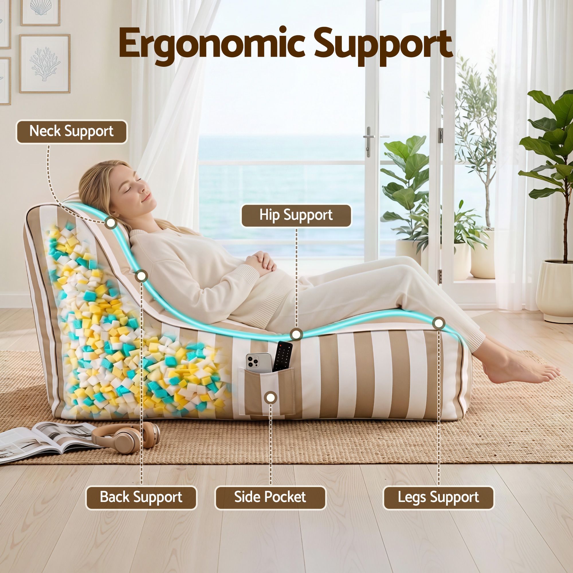 Outdoor Bean Bag Chair with Filler Splash - Proof Beanbag Lounge DIY Stuffed Animal Storage Bean Bag Washable for Patio Poolside Relaxing, Taupe - Furniture > Sofas > Sofa Accessories - Rivercity House & Home Co. (ABN 18 642 972 209) - Affordable Modern Furniture Australia