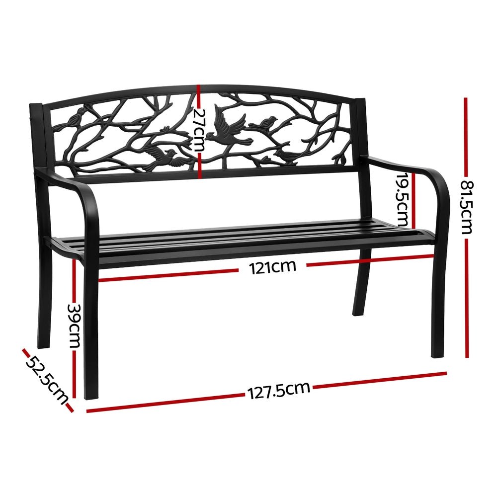 Outdoor Bench Seat Garden Steel Outdoor Furniture 3 Seater Park Black - Furniture > Outdoor > Outdoor Benches - Rivercity House & Home Co. (ABN 18 642 972 209) - Affordable Modern Furniture Australia