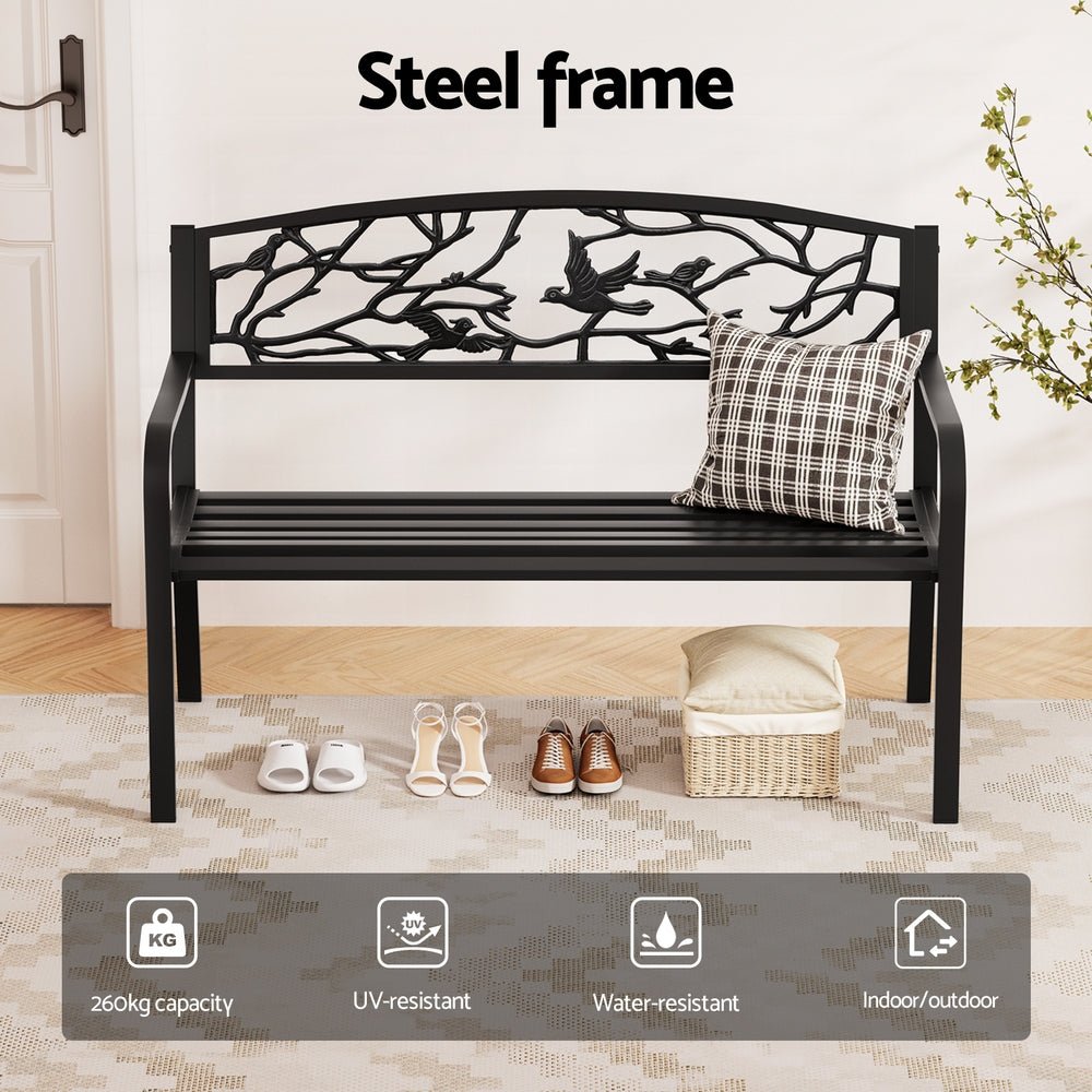 Outdoor Bench Seat Garden Steel Outdoor Furniture 3 Seater Park Black - Furniture > Outdoor > Outdoor Benches - Rivercity House & Home Co. (ABN 18 642 972 209) - Affordable Modern Furniture Australia