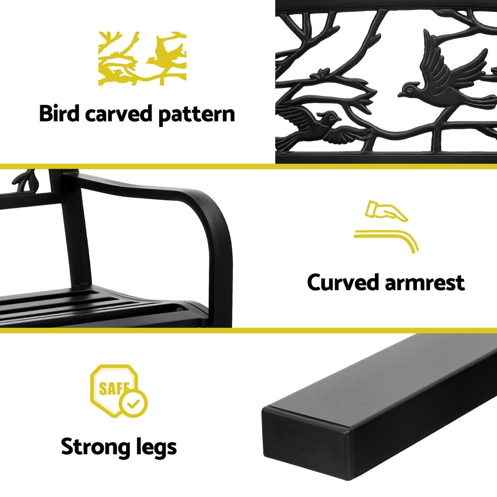 Outdoor Bench Seat Garden Steel Outdoor Furniture 3 Seater Park Black - Furniture > Outdoor > Outdoor Benches - Rivercity House & Home Co. (ABN 18 642 972 209) - Affordable Modern Furniture Australia