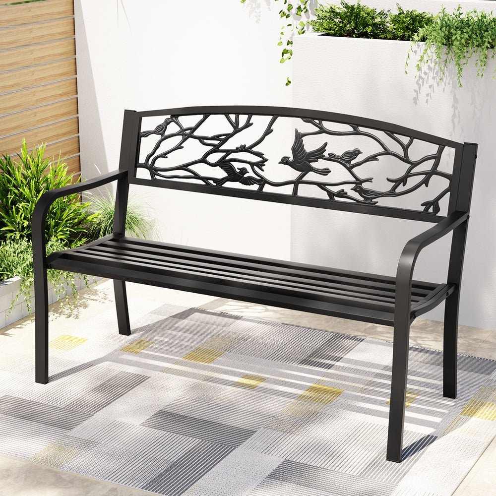 Outdoor Bench Seat Garden Steel Outdoor Furniture 3 Seater Park Black - Furniture > Outdoor > Outdoor Benches - Rivercity House & Home Co. (ABN 18 642 972 209) - Affordable Modern Furniture Australia