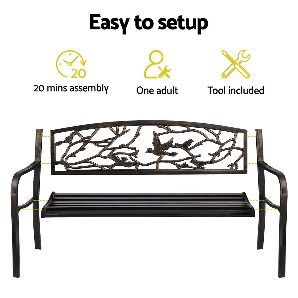 Outdoor Bench Seat Garden Steel Outdoor Furniture 3 Seater Park Bronze - Furniture > Outdoor > Outdoor Benches - Rivercity House & Home Co. (ABN 18 642 972 209) - Affordable Modern Furniture Australia