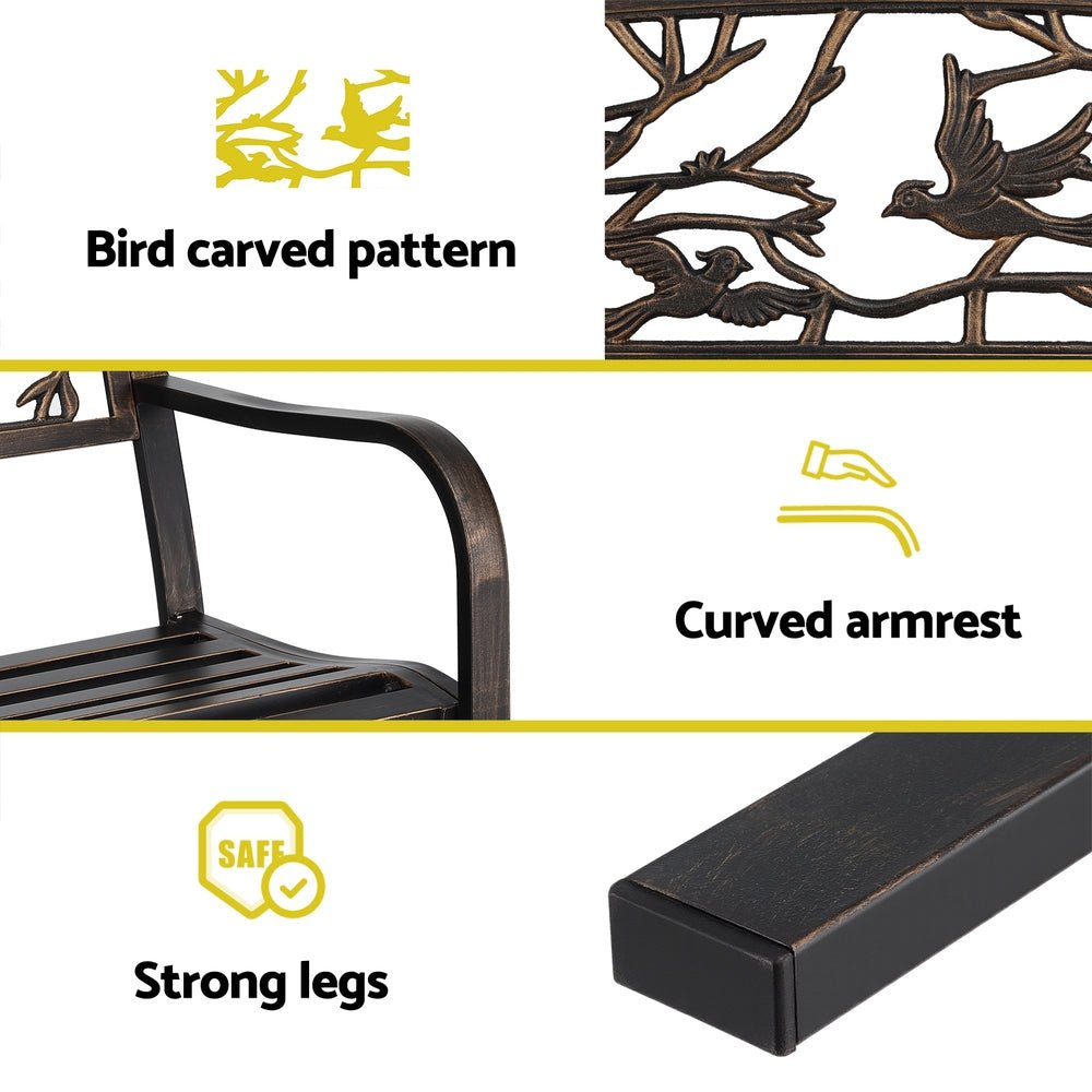 Outdoor Bench Seat Garden Steel Outdoor Furniture 3 Seater Park Bronze - Furniture > Outdoor > Outdoor Benches - Rivercity House & Home Co. (ABN 18 642 972 209) - Affordable Modern Furniture Australia