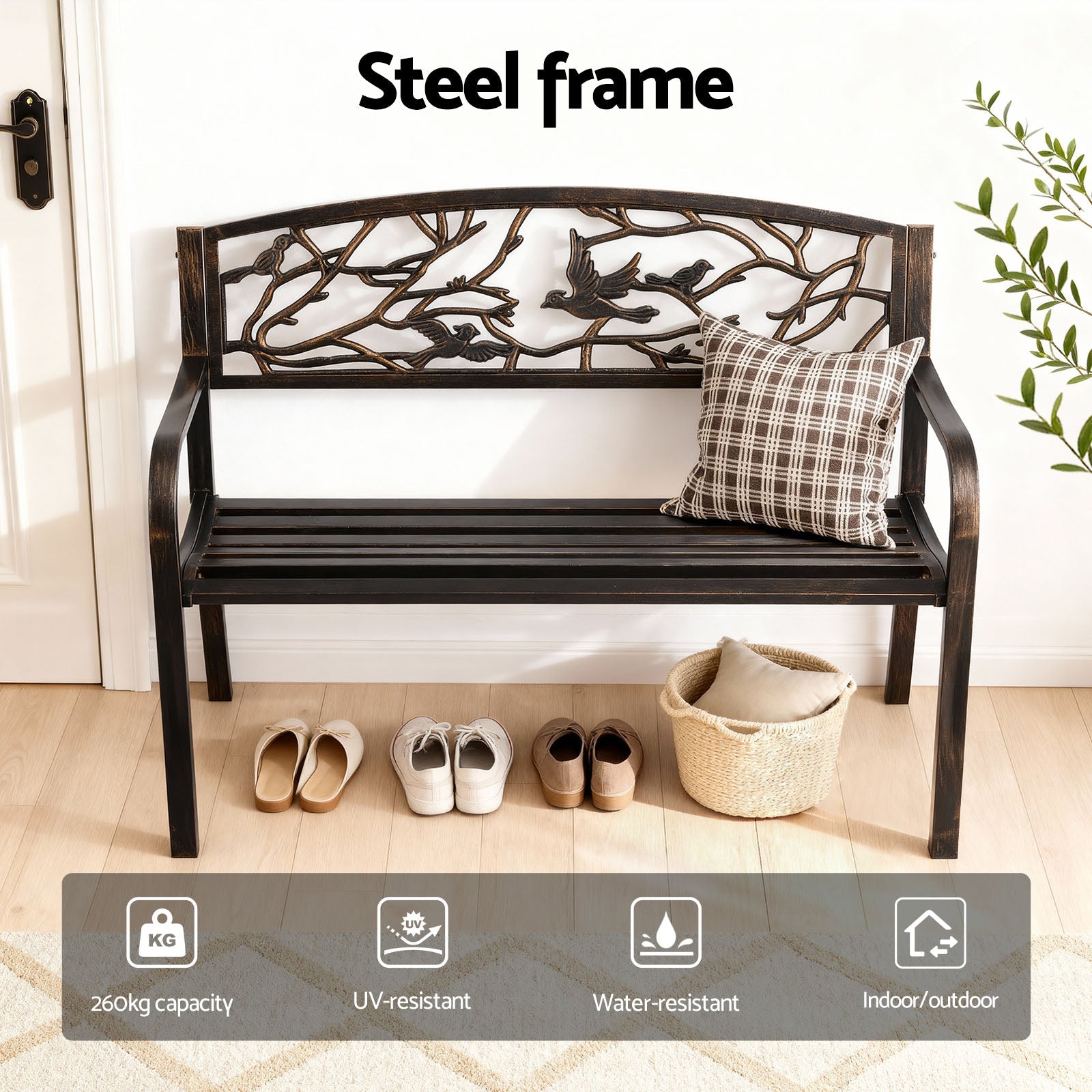 Outdoor Bench Seat Garden Steel Outdoor Furniture 3 Seater Park Bronze - Furniture > Outdoor > Outdoor Benches - Rivercity House & Home Co. (ABN 18 642 972 209) - Affordable Modern Furniture Australia