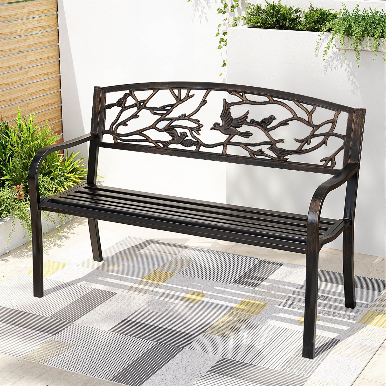 Outdoor Bench Seat Garden Steel Outdoor Furniture 3 Seater Park Bronze - Furniture > Outdoor > Outdoor Benches - Rivercity House & Home Co. (ABN 18 642 972 209) - Affordable Modern Furniture Australia