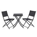 3-Piece Outdoor Folding Bistro Set with Steel Frame and Tempered Glass Table - Black