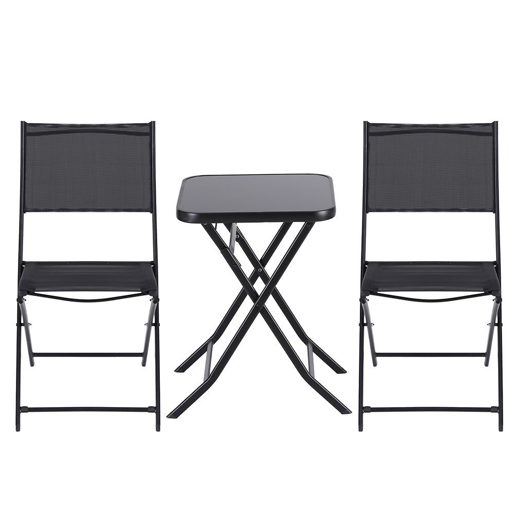 Outdoor Bistro Set Folding Table and Chairs Patio Furniture Garden Steel Black - Furniture > Outdoor > Outdoor Sofas & Lounge Sets - Rivercity House & Home Co. (ABN 18 642 972 209) - Affordable Modern Furniture Australia