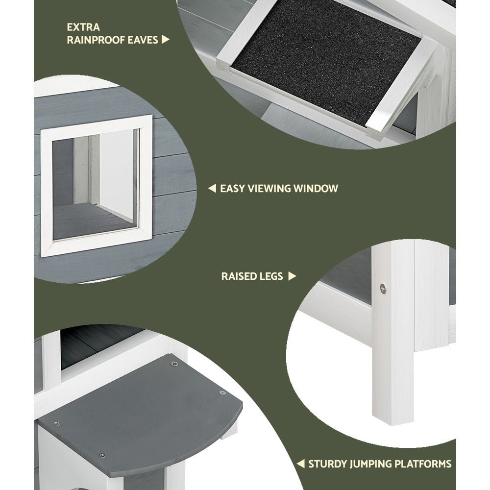 Outdoor Cat House Shelter 56cm x 52cm x 82cm Rabbit Hutch Wooden Condo Small Outdoor Cat House - Pet Care > Coops & Hutches > Small Animal Habitats & Cages - Rivercity House & Home Co. (ABN 18 642 972 209) - Affordable Modern Furniture Australia