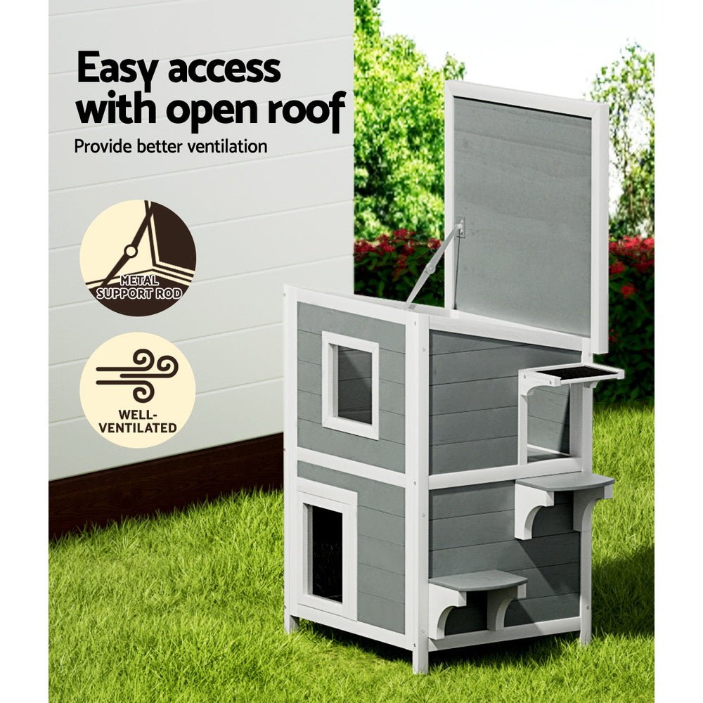 Outdoor Cat House Shelter 56cm x 52cm x 82cm Rabbit Hutch Wooden Condo Small Outdoor Cat House - Pet Care > Coops & Hutches > Small Animal Habitats & Cages - Rivercity House & Home Co. (ABN 18 642 972 209) - Affordable Modern Furniture Australia