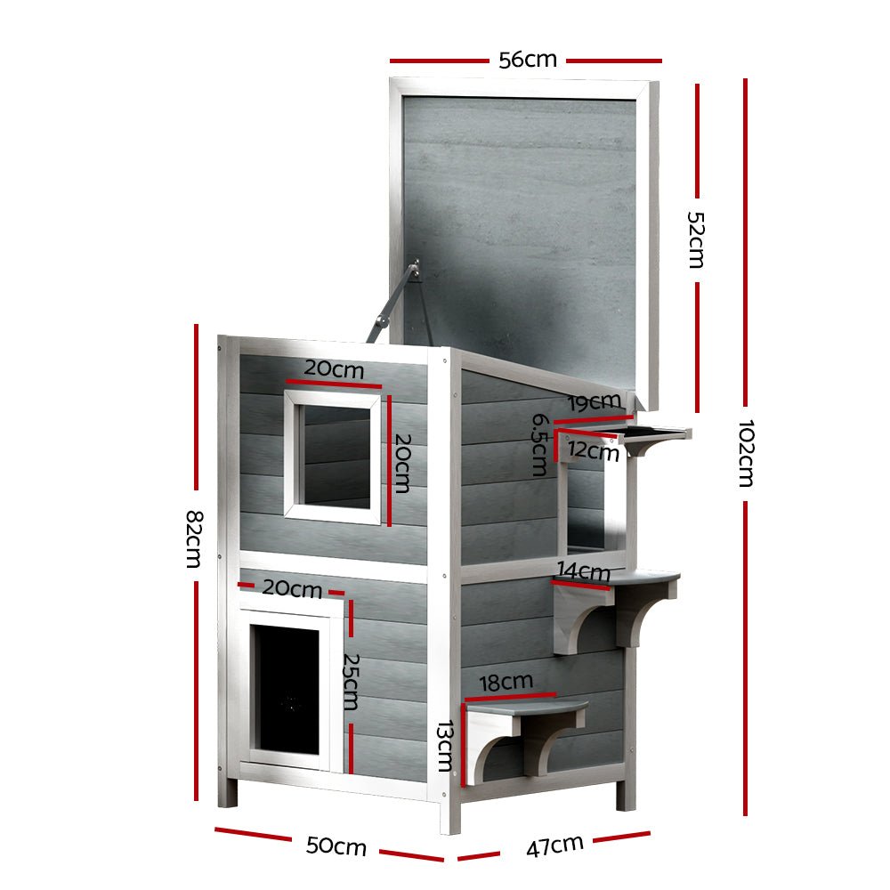 Outdoor Cat House Shelter 56cm x 52cm x 82cm Rabbit Hutch Wooden Condo Small Outdoor Cat House - Pet Care > Coops & Hutches > Small Animal Habitats & Cages - Rivercity House & Home Co. (ABN 18 642 972 209) - Affordable Modern Furniture Australia
