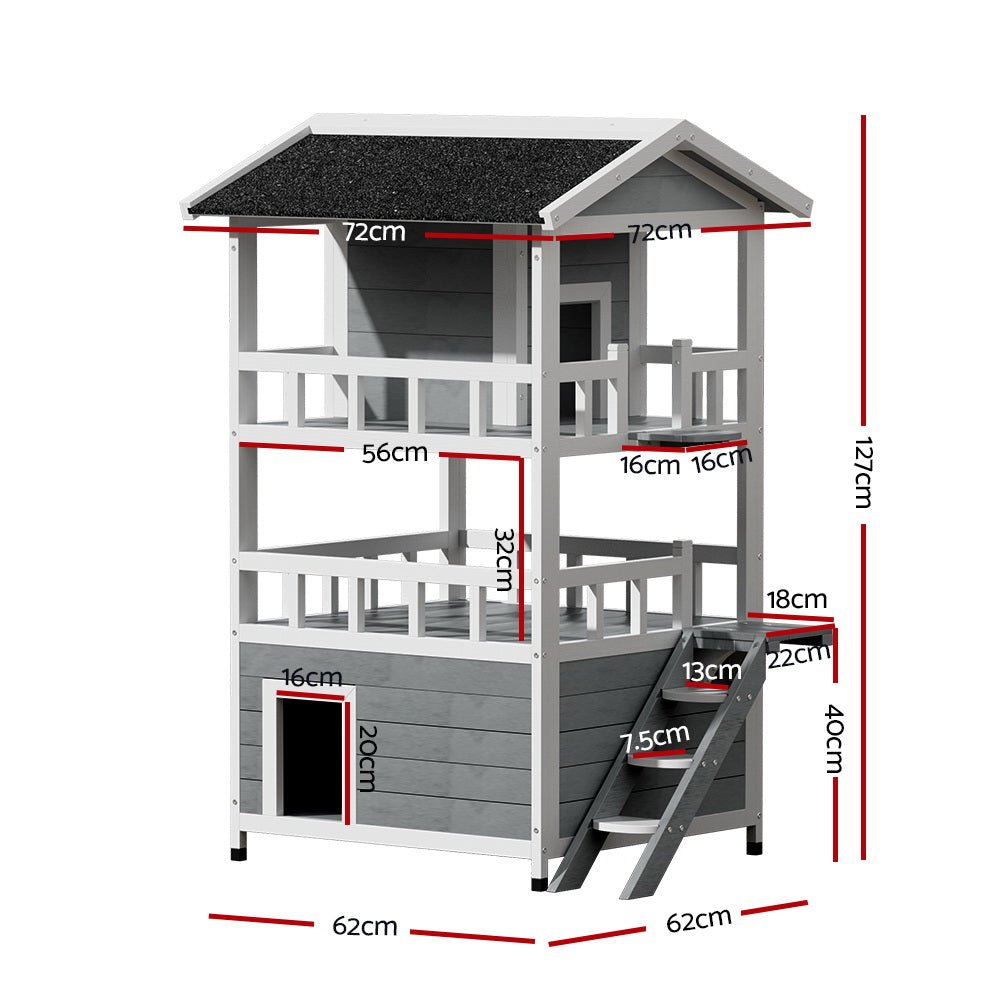 Outdoor Cat House Shelter 72cm x 72cm x 127cm Rabbit Hutch Wooden Condo Small Outdoor Cat House - Pet Care > Coops & Hutches > Small Animal Habitats & Cages - Rivercity House & Home Co. (ABN 18 642 972 209) - Affordable Modern Furniture Australia