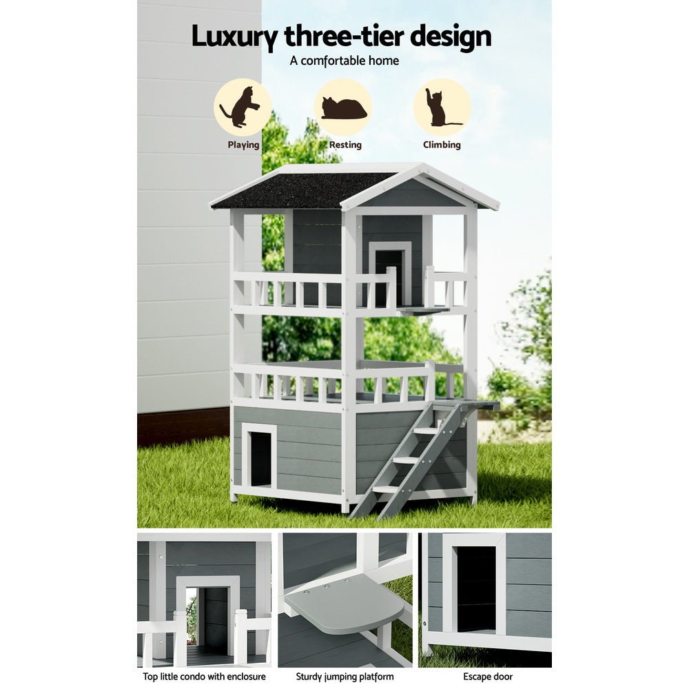Outdoor Cat House Shelter 72cm x 72cm x 127cm Rabbit Hutch Wooden Condo Small Outdoor Cat House - Pet Care > Coops & Hutches > Small Animal Habitats & Cages - Rivercity House & Home Co. (ABN 18 642 972 209) - Affordable Modern Furniture Australia