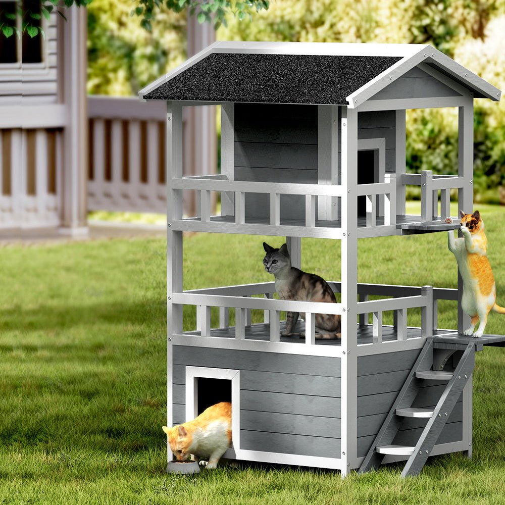 Outdoor Cat House Shelter 72cm x 72cm x 127cm Rabbit Hutch Wooden Condo Small Outdoor Cat House - Pet Care > Coops & Hutches > Small Animal Habitats & Cages - Rivercity House & Home Co. (ABN 18 642 972 209) - Affordable Modern Furniture Australia