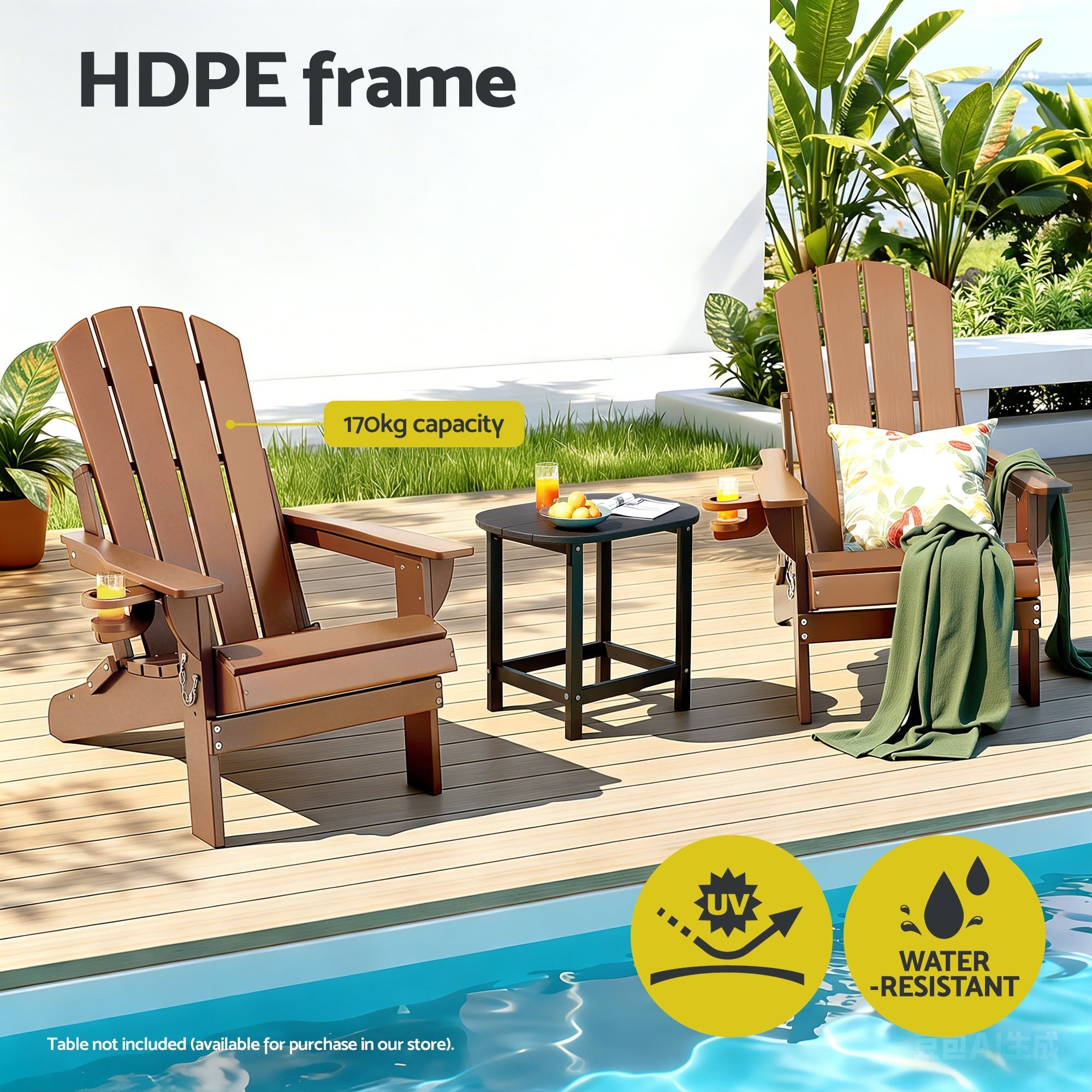 Outdoor Chairs Folding Adirondack Beach Chair HDPE Sun Lounge Patio Furniture Garden Brown - Furniture > Outdoor > Outdoor Chairs - Rivercity House & Home Co. (ABN 18 642 972 209) - Affordable Modern Furniture Australia