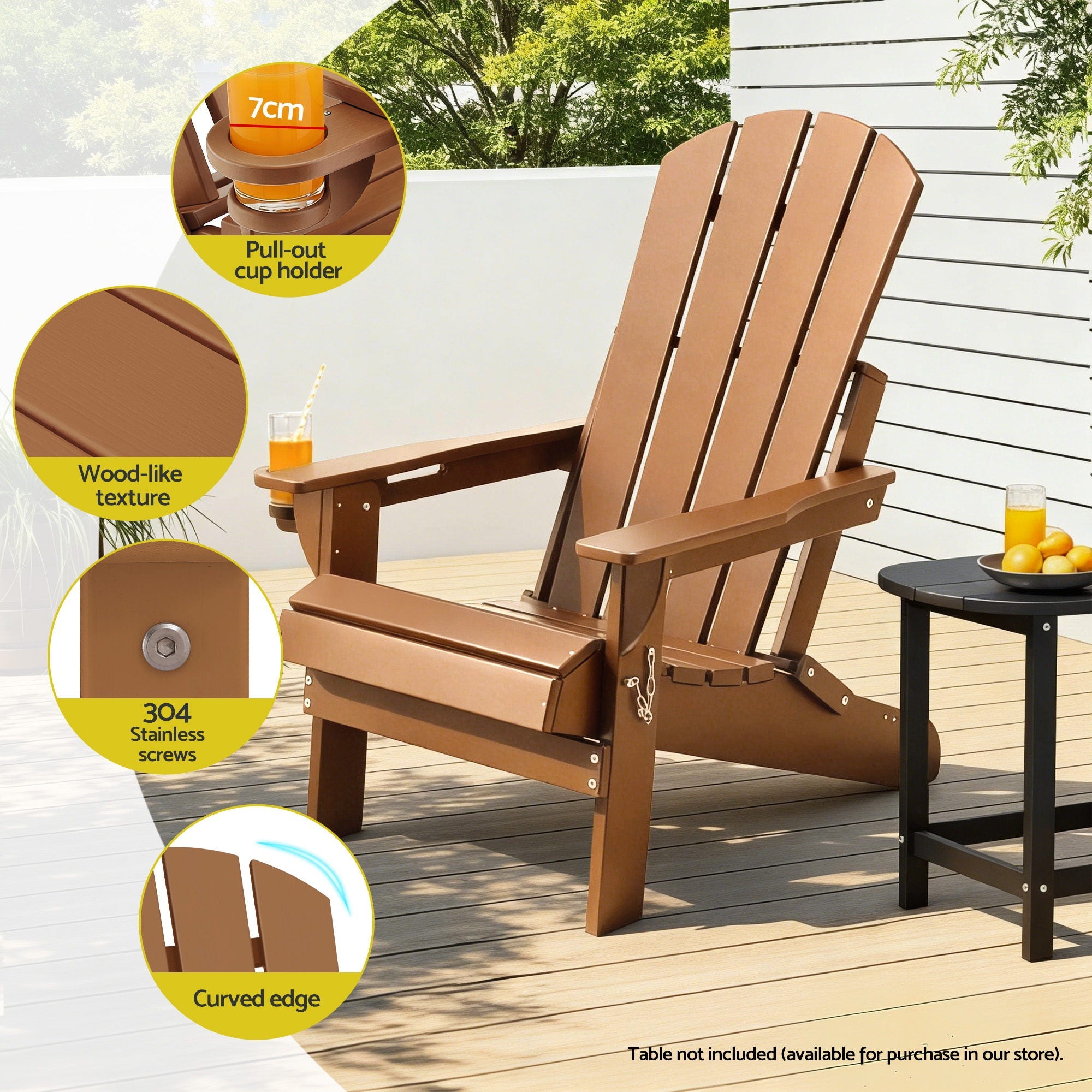 Outdoor Chairs Folding Adirondack Beach Chair HDPE Sun Lounge Patio Furniture Garden Brown - Furniture > Outdoor > Outdoor Chairs - Rivercity House & Home Co. (ABN 18 642 972 209) - Affordable Modern Furniture Australia