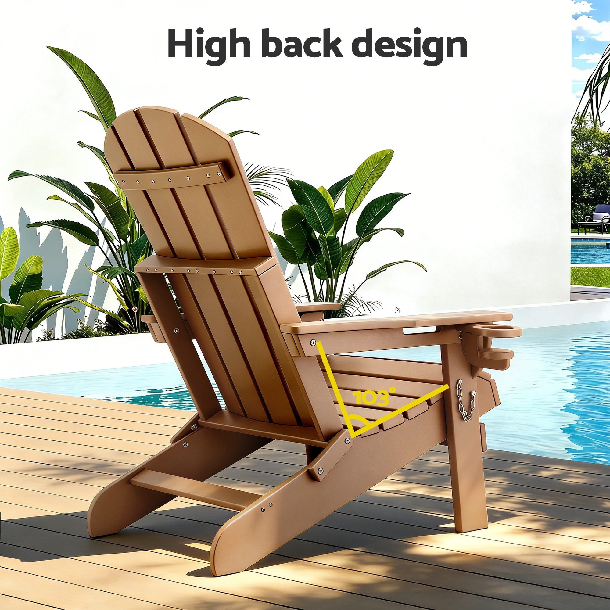 Outdoor Chairs Folding Adirondack Beach Chair HDPE Sun Lounge Patio Furniture Garden Brown - Furniture > Outdoor > Outdoor Chairs - Rivercity House & Home Co. (ABN 18 642 972 209) - Affordable Modern Furniture Australia