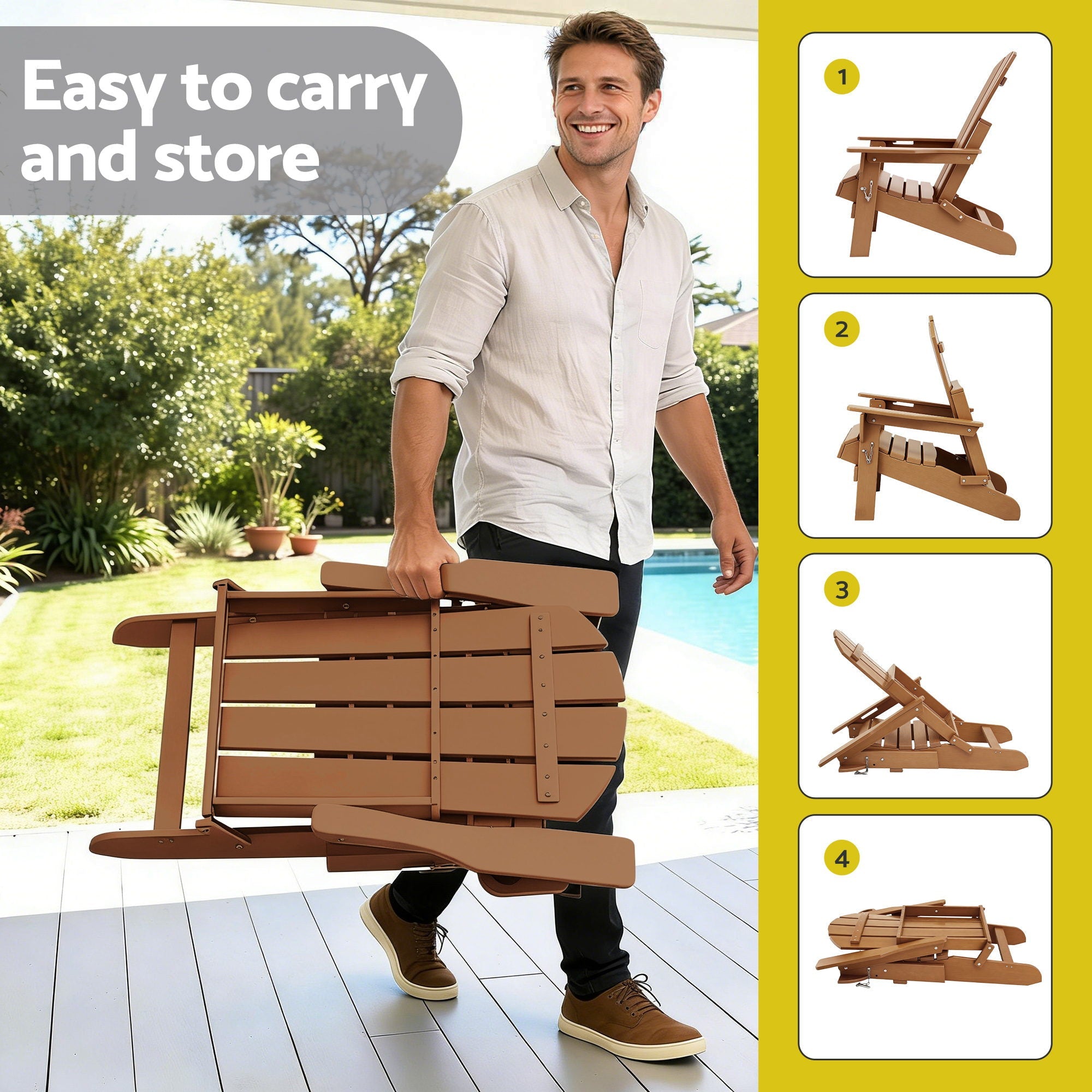 Outdoor Chairs Folding Adirondack Beach Chair HDPE Sun Lounge Patio Furniture Garden Brown - Furniture > Outdoor > Outdoor Chairs - Rivercity House & Home Co. (ABN 18 642 972 209) - Affordable Modern Furniture Australia