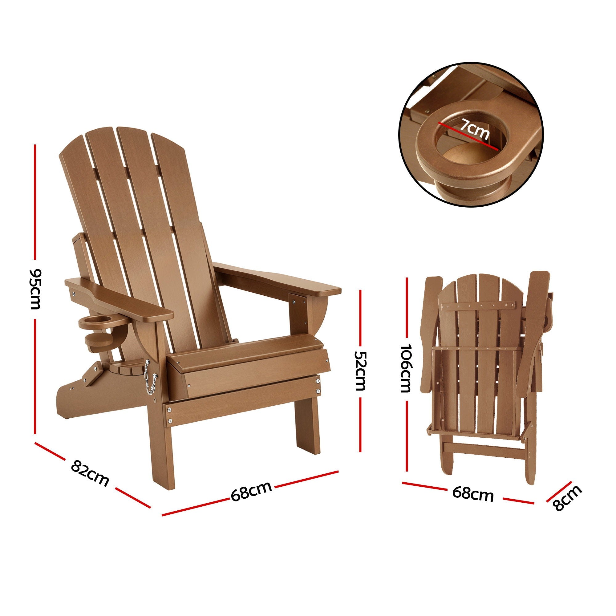 Outdoor Chairs Folding Adirondack Beach Chair HDPE Sun Lounge Patio Furniture Garden Brown - Furniture > Outdoor > Outdoor Chairs - Rivercity House & Home Co. (ABN 18 642 972 209) - Affordable Modern Furniture Australia