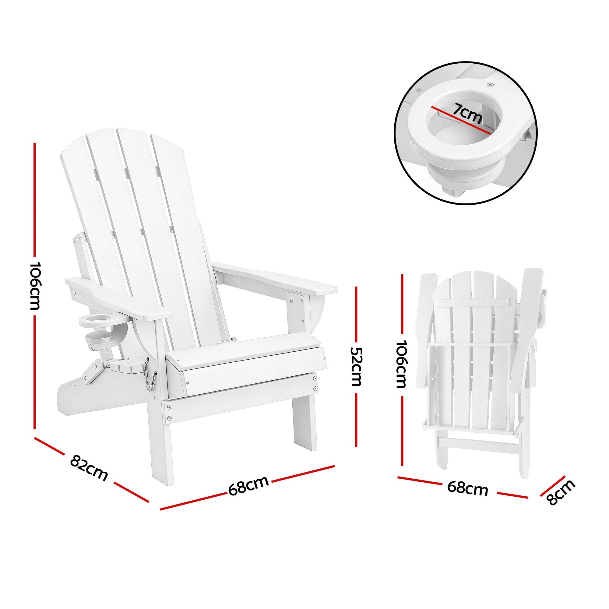 Outdoor Chairs Folding Adirondack Beach Chair HDPE Sun Lounge Patio Furniture Garden White - Furniture > Outdoor > Outdoor Chairs - Rivercity House & Home Co. (ABN 18 642 972 209) - Affordable Modern Furniture Australia